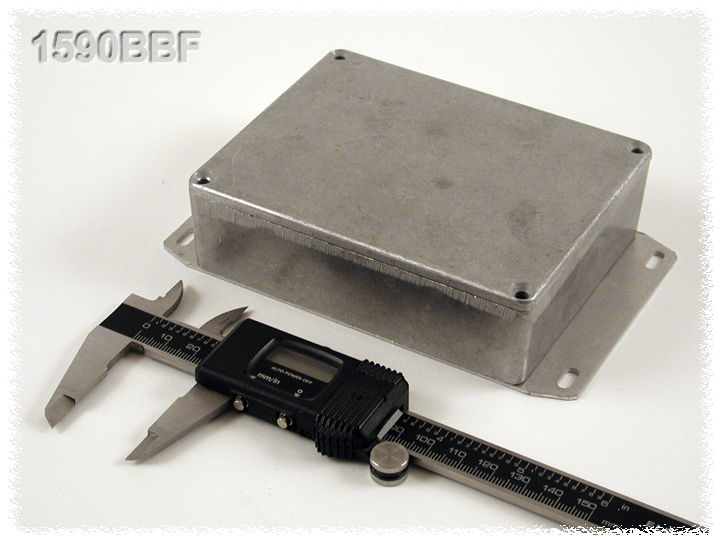 1590BBF natural finish diecast aluminum enclosure with welded bottom mounting flange