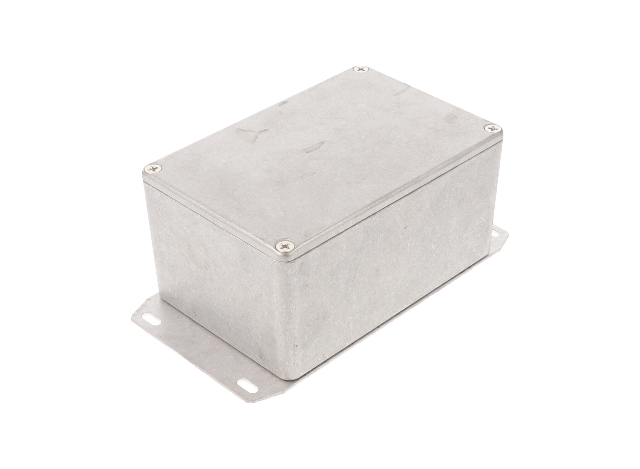 1590TF natural aluminum diecast aluminum enclosure with flanged bottom plate, 120 x 80 x 59 mm