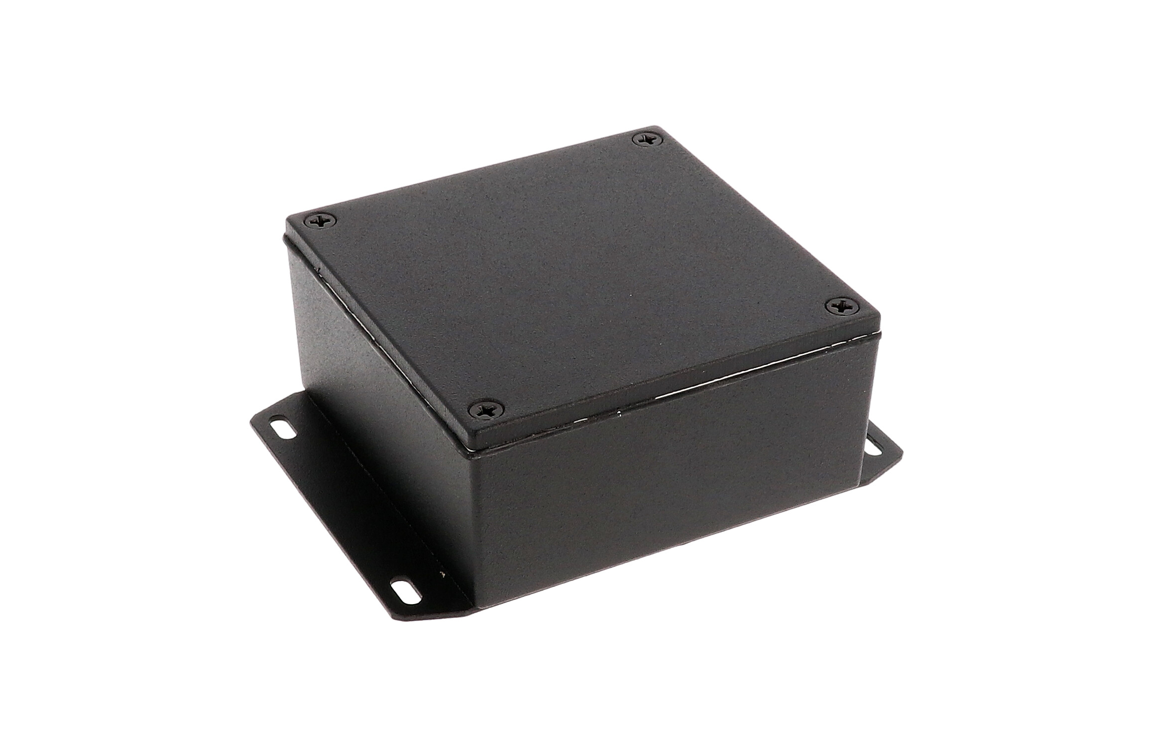 1590WYFBK black textured watertight diecast aluminum enclosure with welded bottom mounting flange