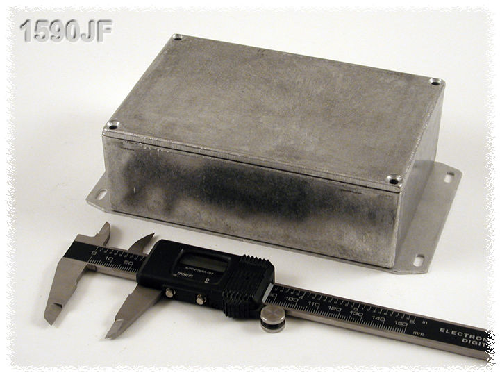 1590JF natural diecast aluminum enclosure with welded bottom flange, 145 x 95 x 49 mm