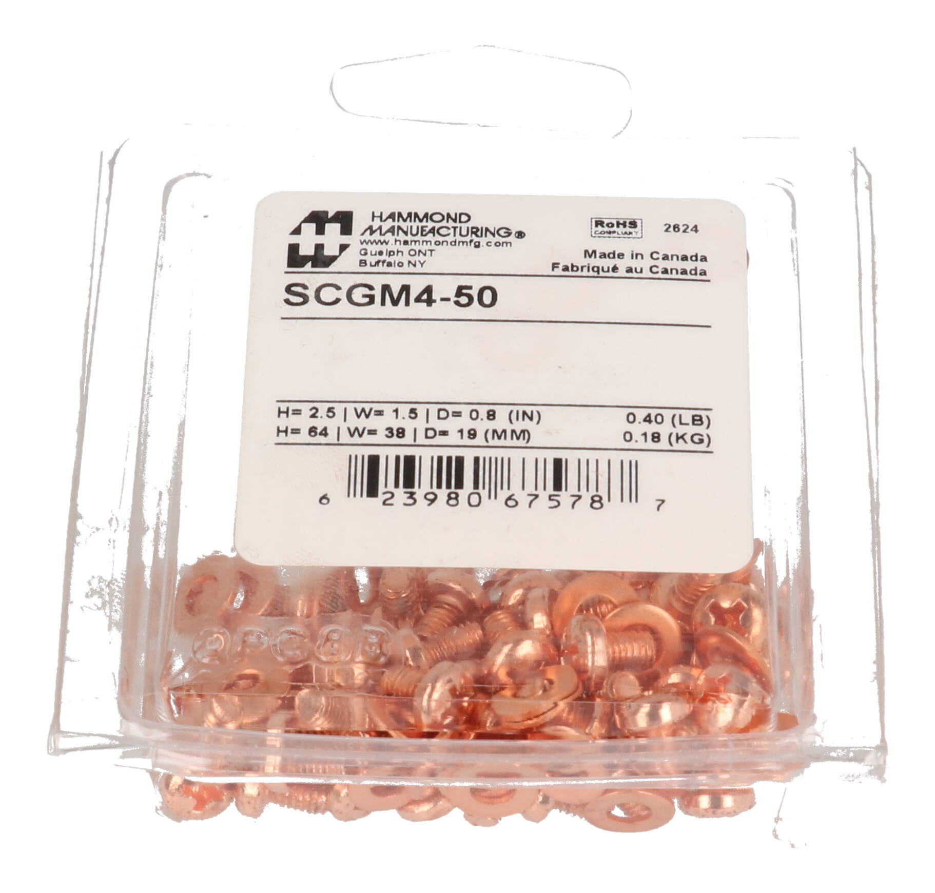 SCGM4-50 kit of 50 M4 x 6mm copper ground screws with washers for 1590Z and 1550Z enclosures