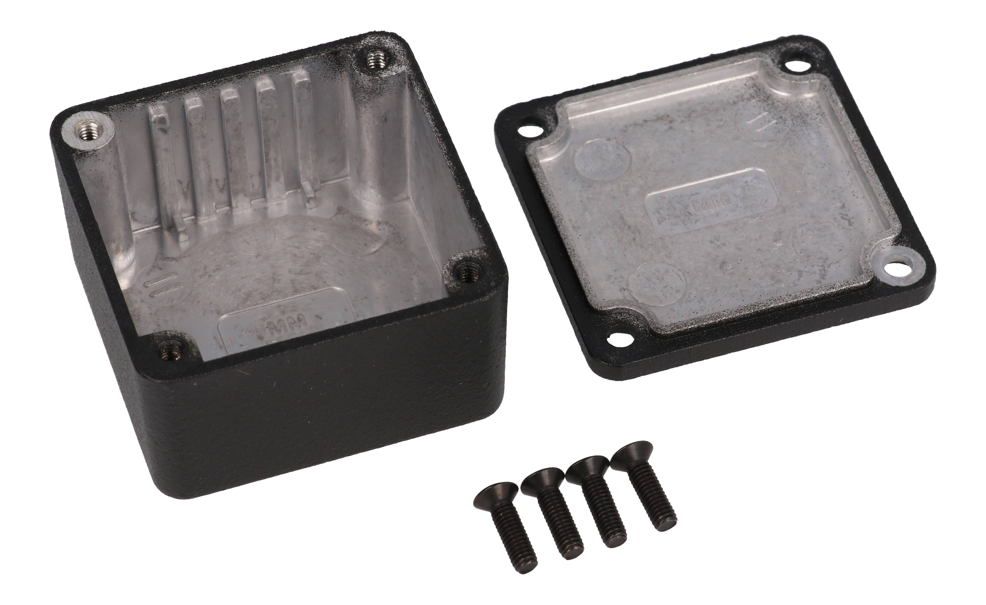 1590MMBK black square diecast aluminum enclosure, 50 x 50 mm