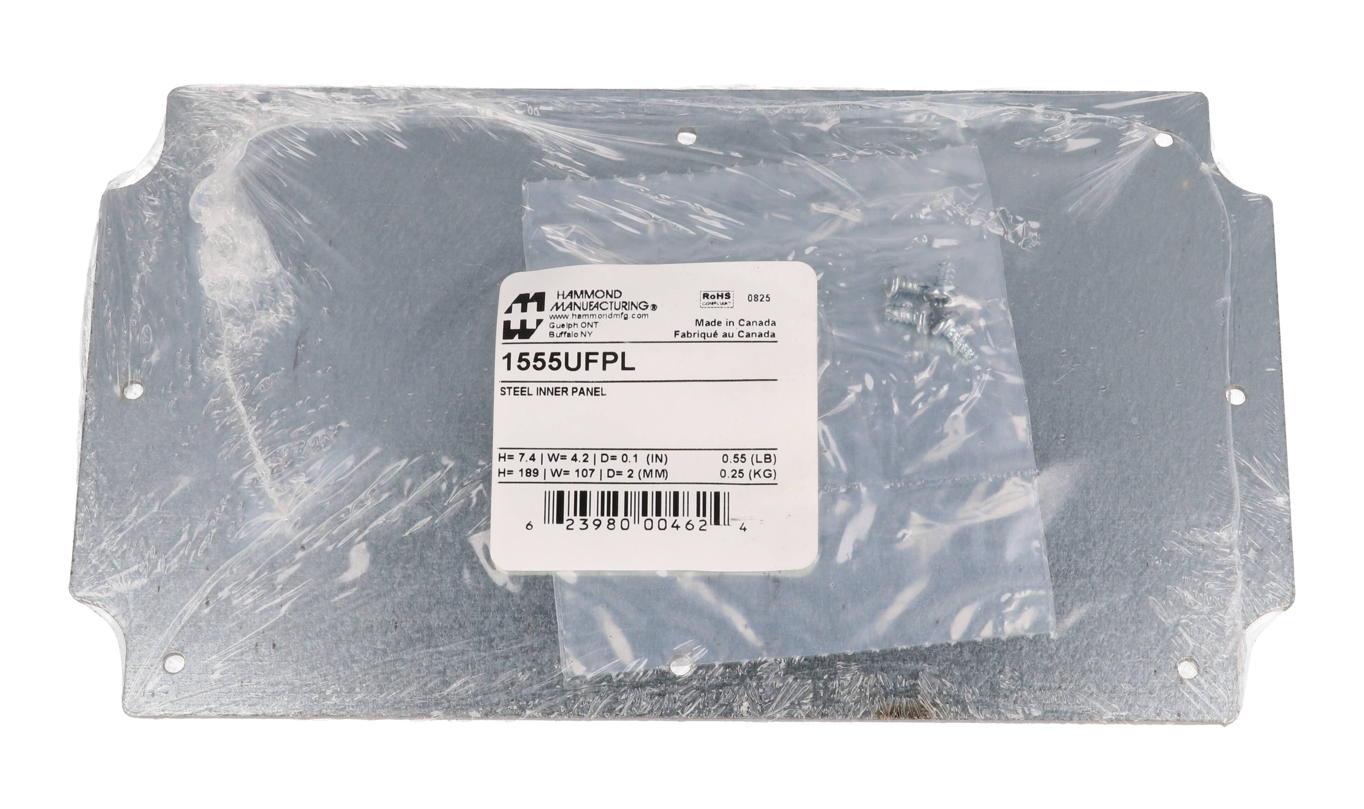 1555UFPL galvanized steel inner panel, 189 x 107 mm, for 1555UF enclosures