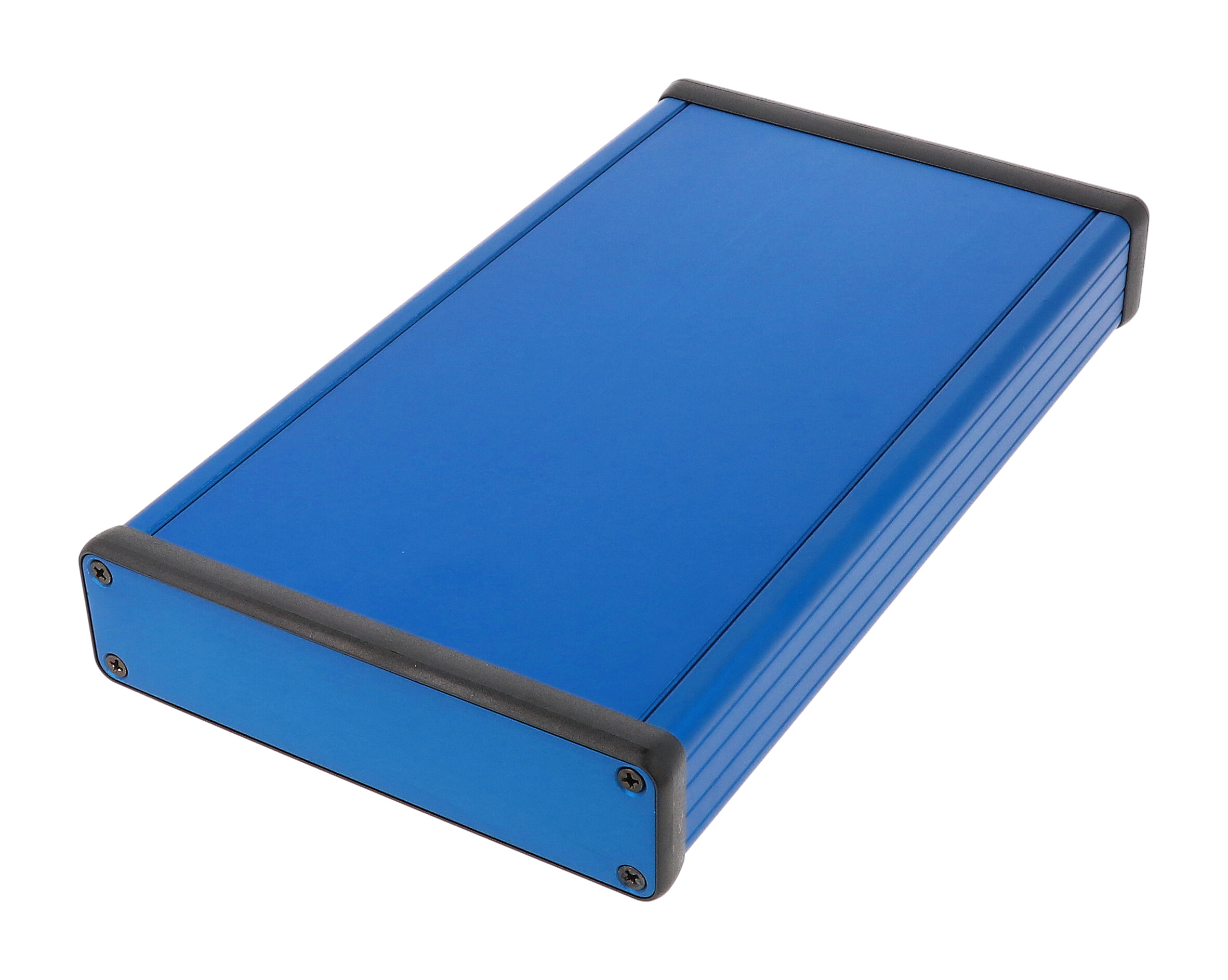 1455P2201BU — blue extruded aluminum enclosure w/ metal end panels
