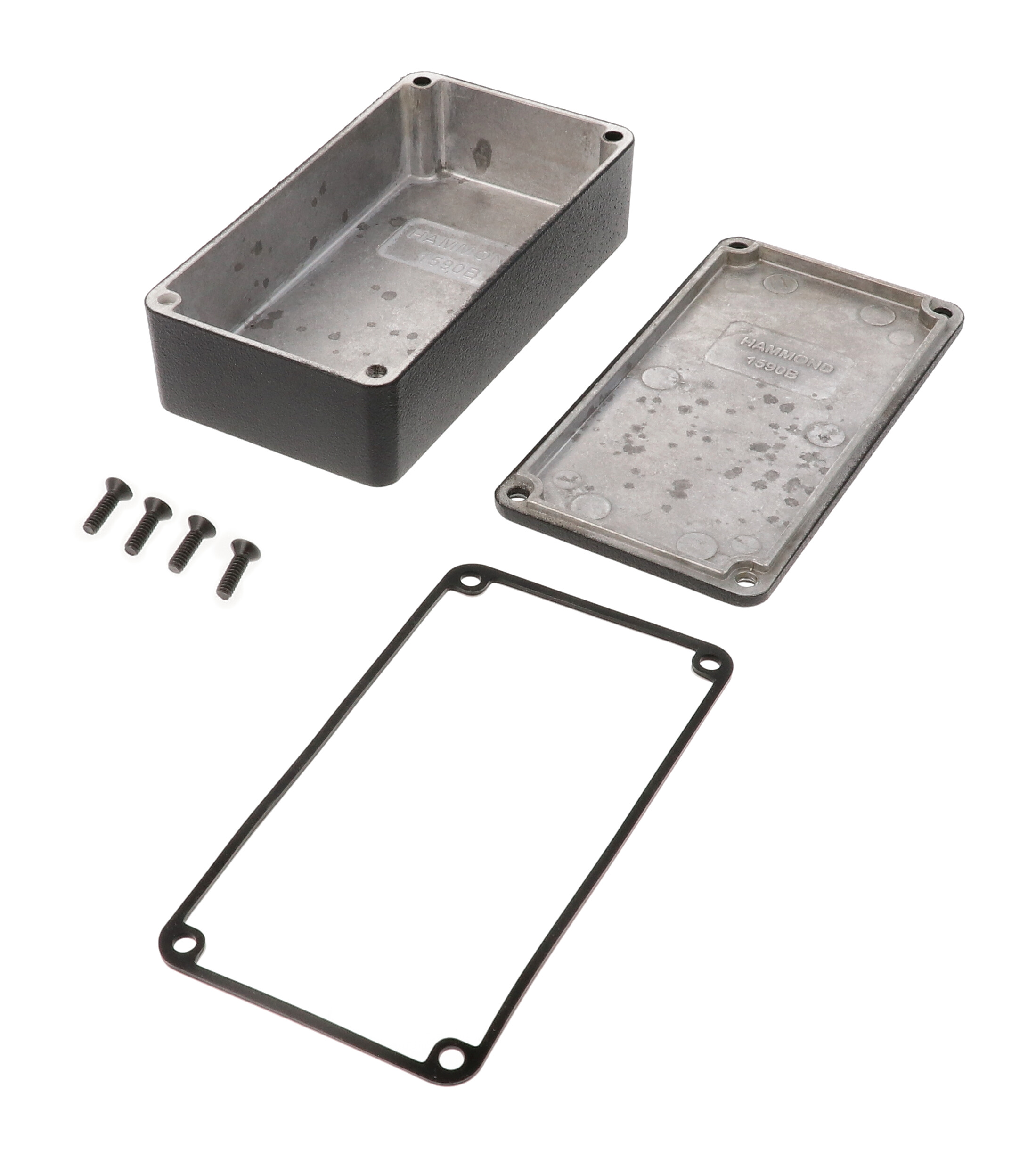 1590WBBK black textured water-tight diecast aluminum enclosure, 1590B size, no mounting flanges