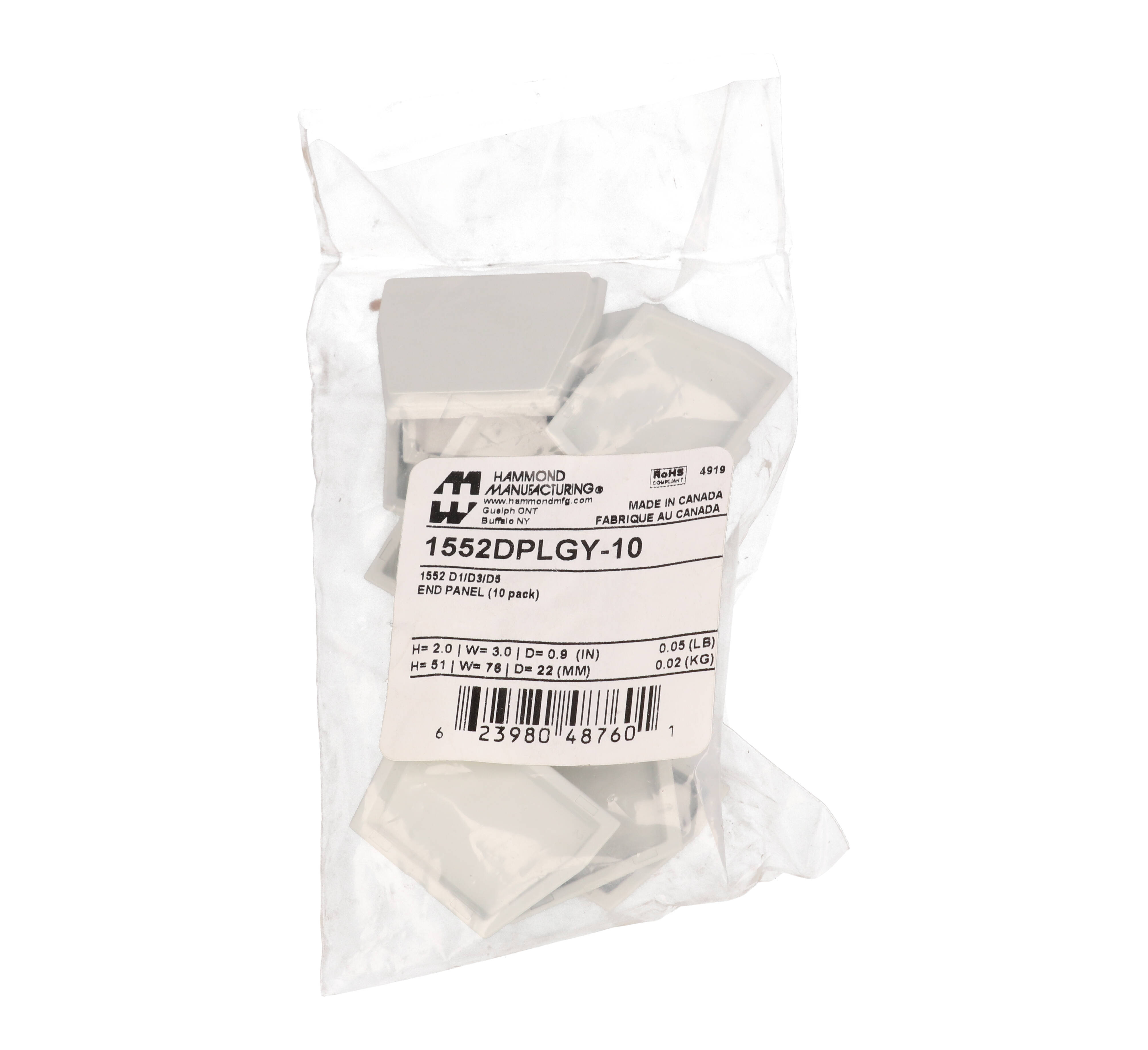 1552DPLGY-10 pack of gray ABS replacement end panels for 1552 size D hand-held enclosures