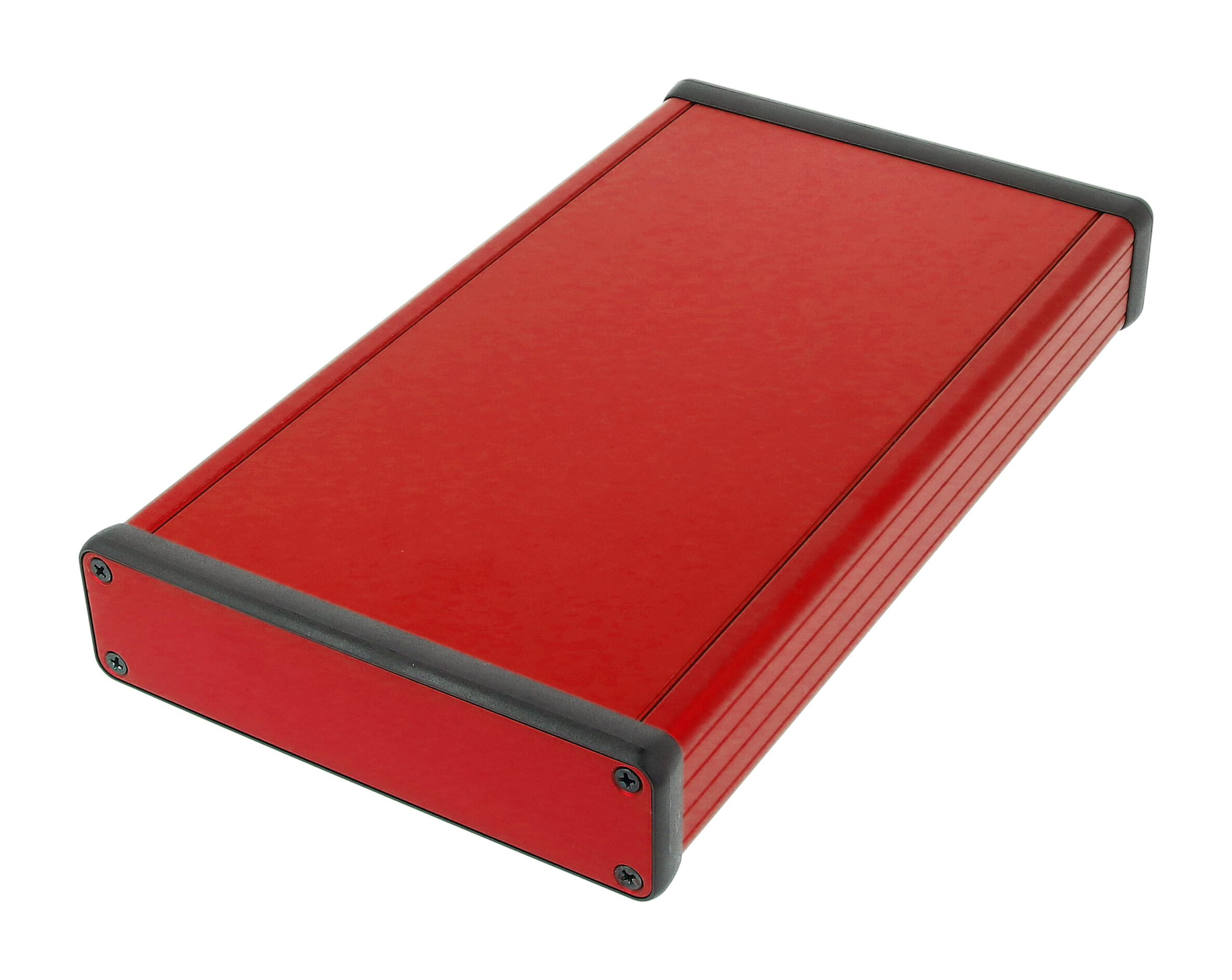 1455P2201RD — red extruded aluminum enclosure w/ metal end panels