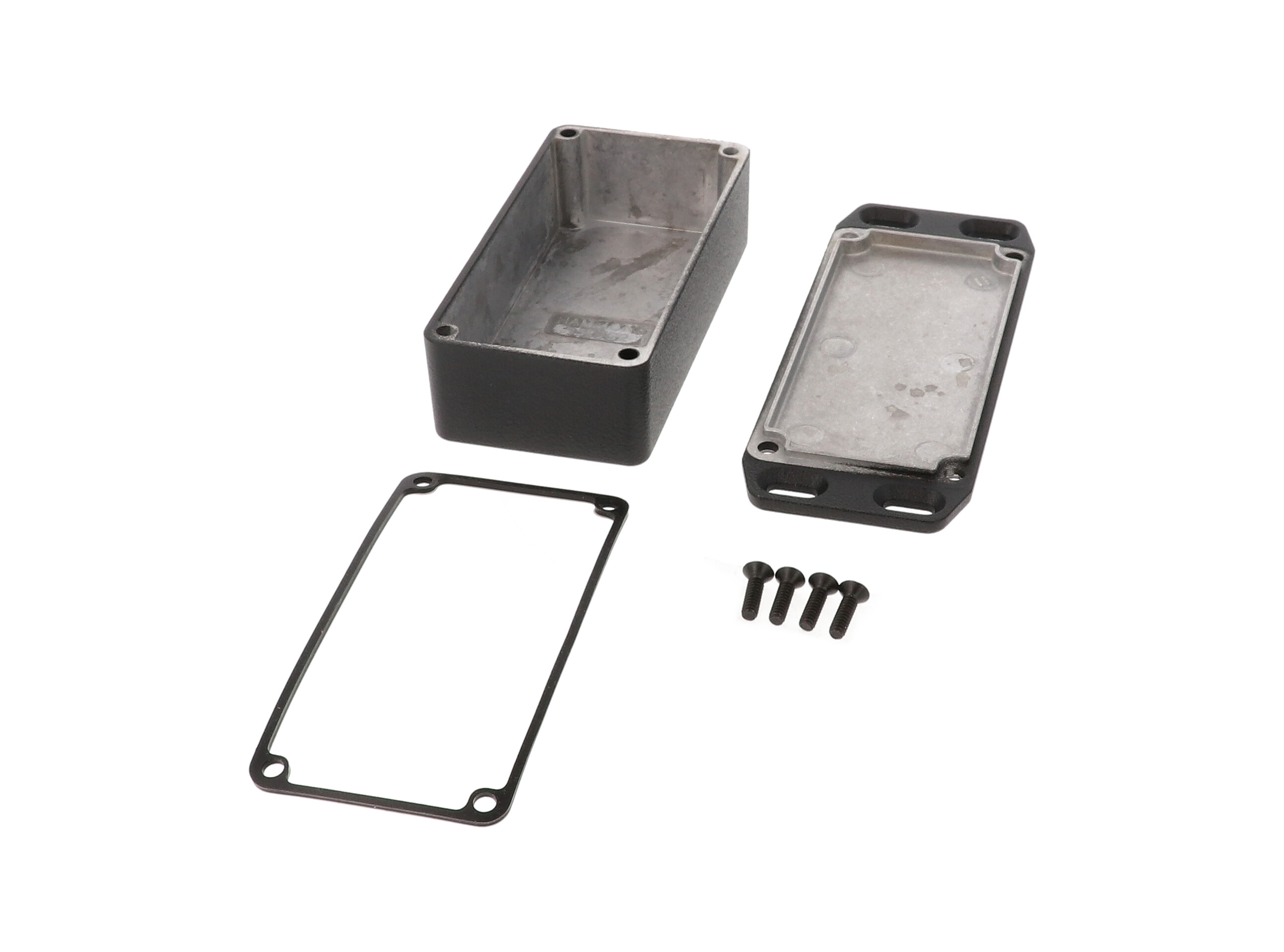 1590WG2FLBK textured black watertight 1590G2 diecast aluminum enclosure, 100 x 50 x 31 mm, flanged lid