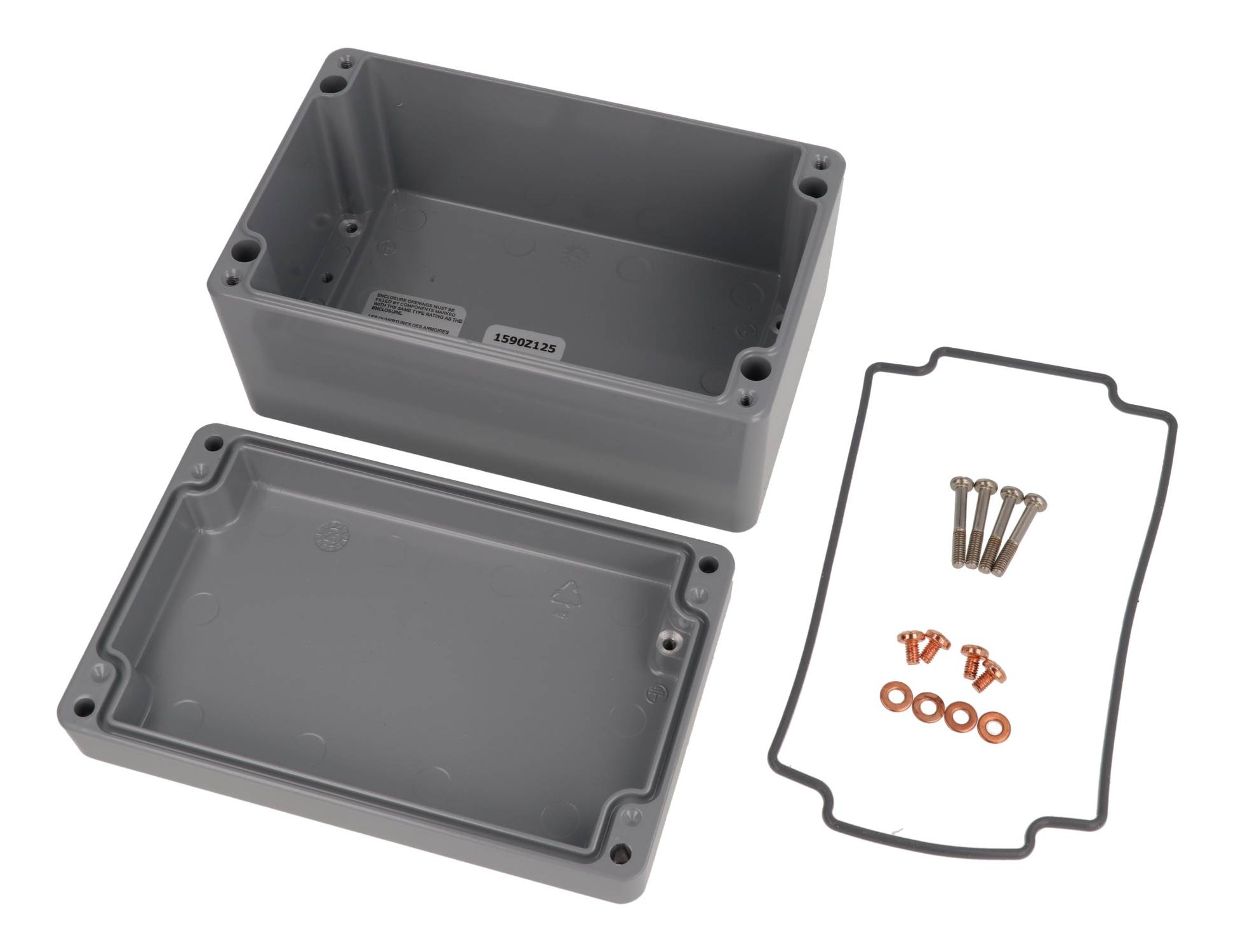 1590Z125GY gray RAL 7001 diecast aluminum enclosure, 160 x 100 x 80 mm