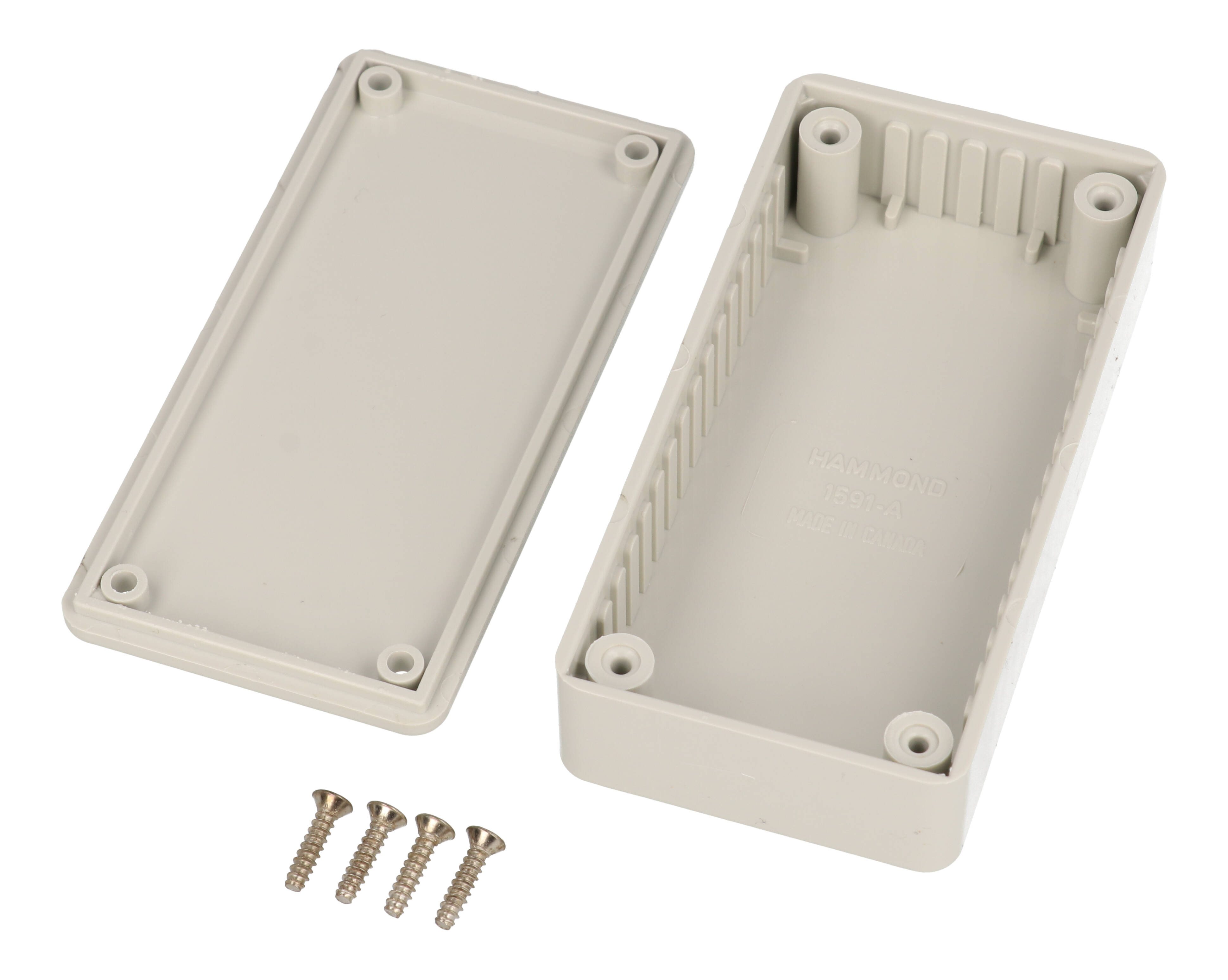 1591ASGY light gray 100 x 50 x 25 mm ABS plastic enclosure without mounting flanges with molded card guides