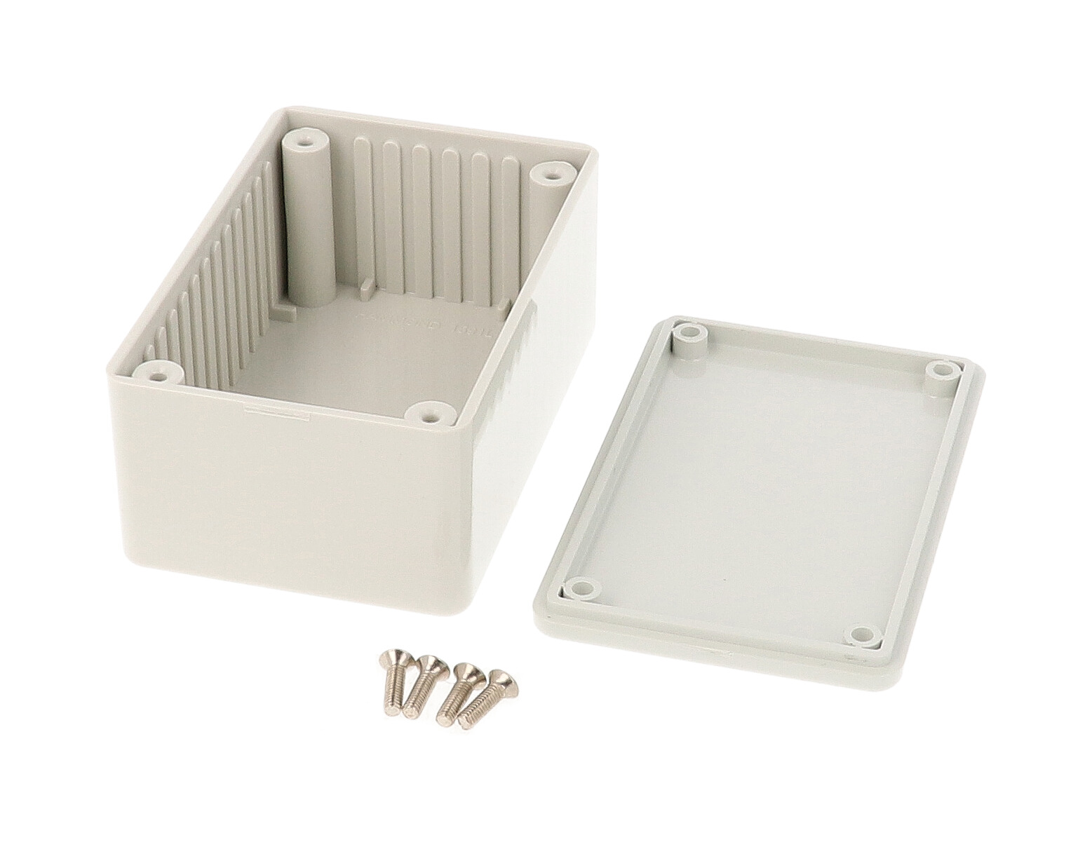 1591LSGY light gray ABS plastic enclosure with lid and molded card guides