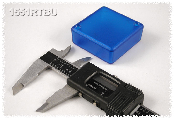 1551RTBU translucent blue ABS miniature enclosure, 50 x 50 x 20 mm, with lid