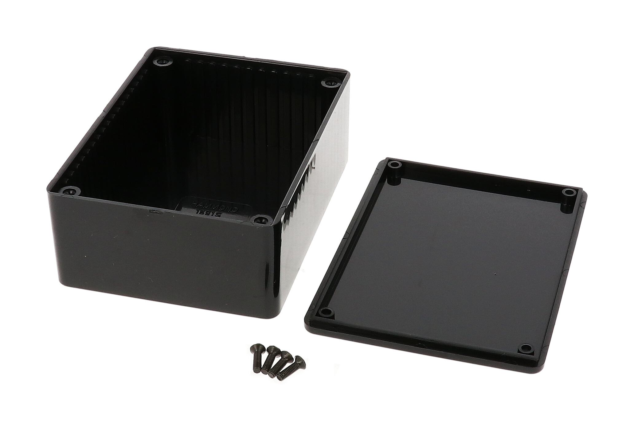 1591SSBK black general purpose ABS plastic enclosure with card guides, 110 x 82 x 44 mm