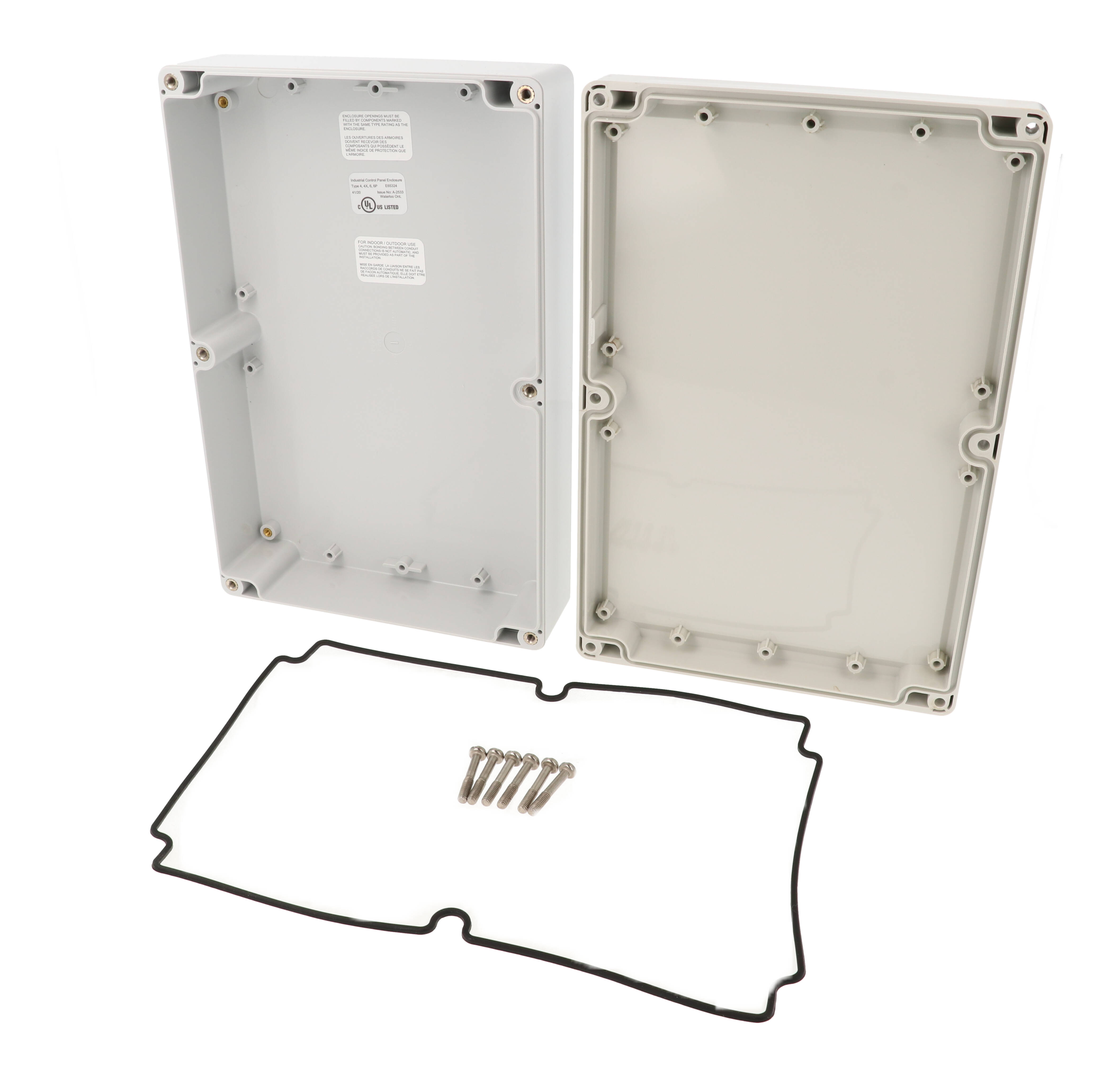 1555VAL2GY light gray polycarbonate watertight enclosure, 240 x 160 x 60 mm, with gasketed lid