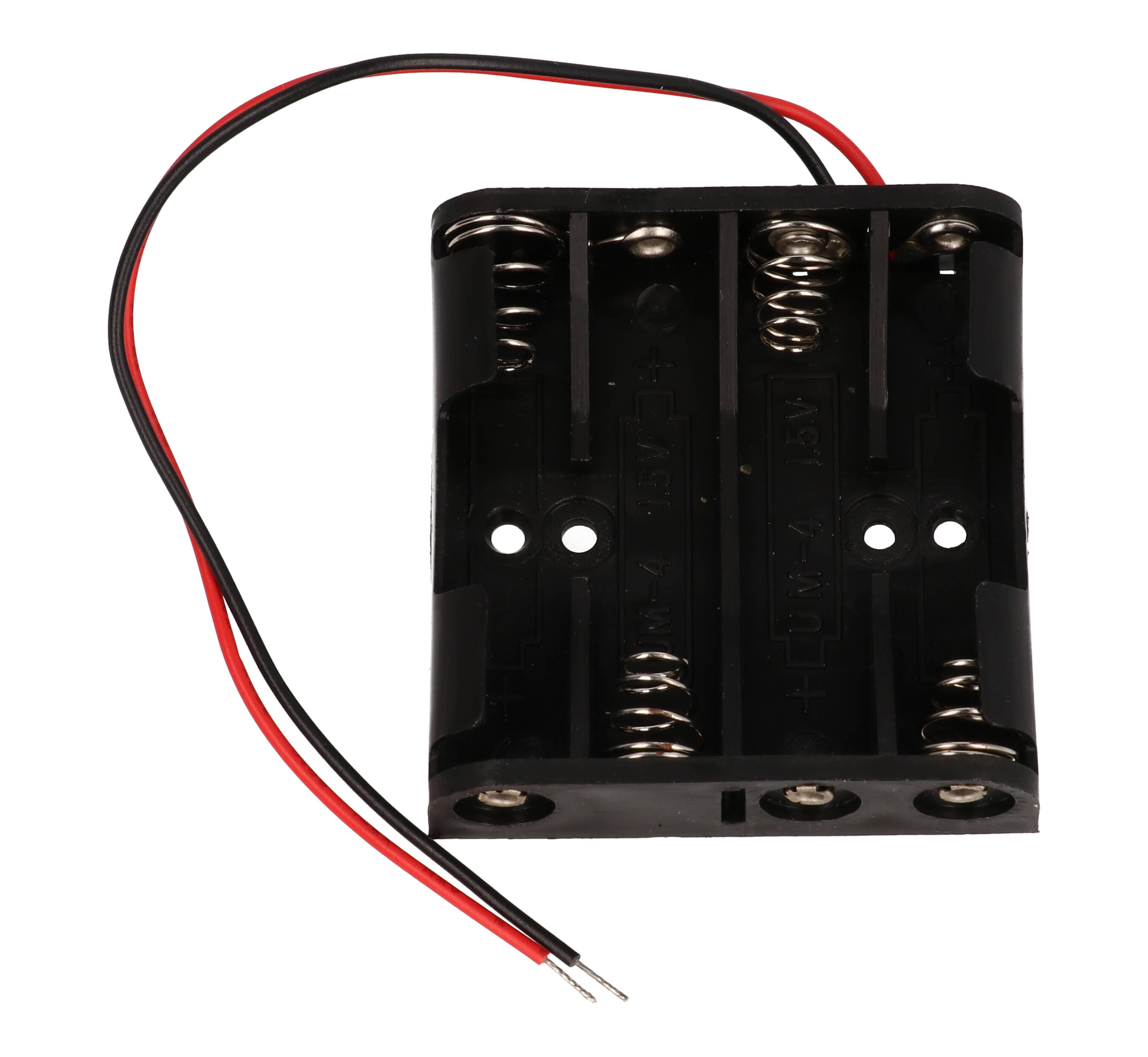 BH4AAAW black four-cell AAA battery holder with wire leads