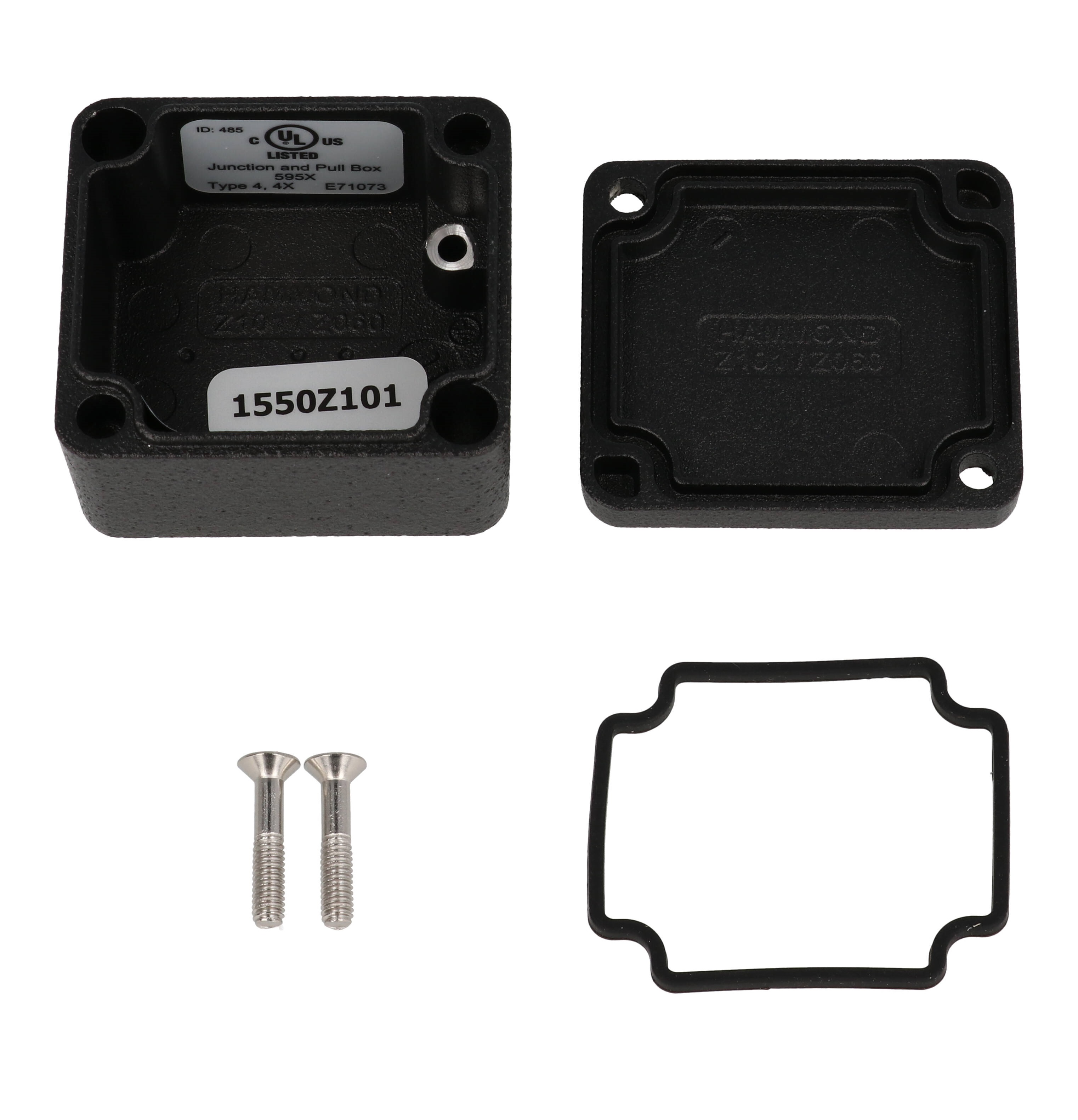 1550Z101BK black textured thick-wall watertight diecast aluminum enclosure, 50 x 45 x 30 mm