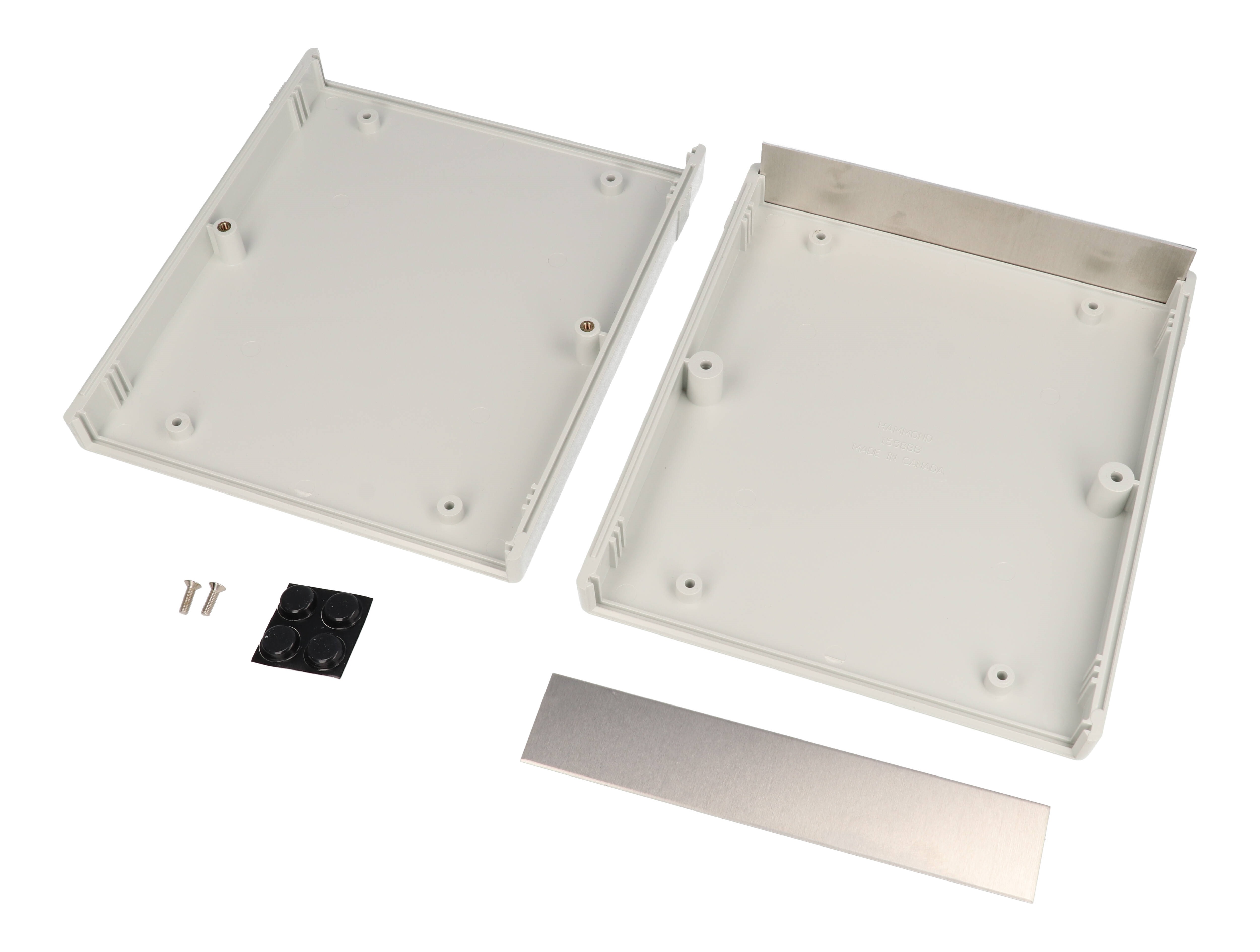 1598BBGY light grey flame retardant ABS instrument enclosure with brushed aluminum end panels