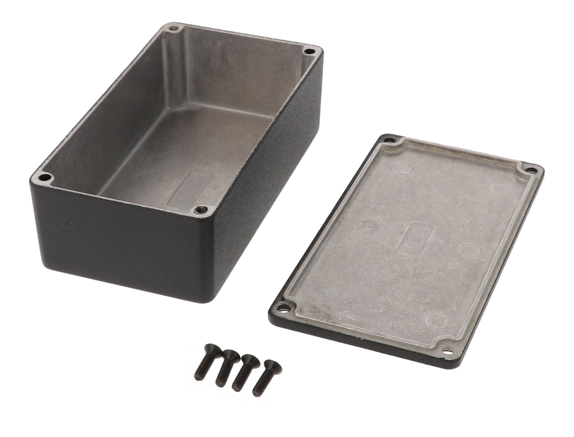 1590N1BK black textured powder-coated 121 x 66 x 40 mm diecast aluminum enclosure
