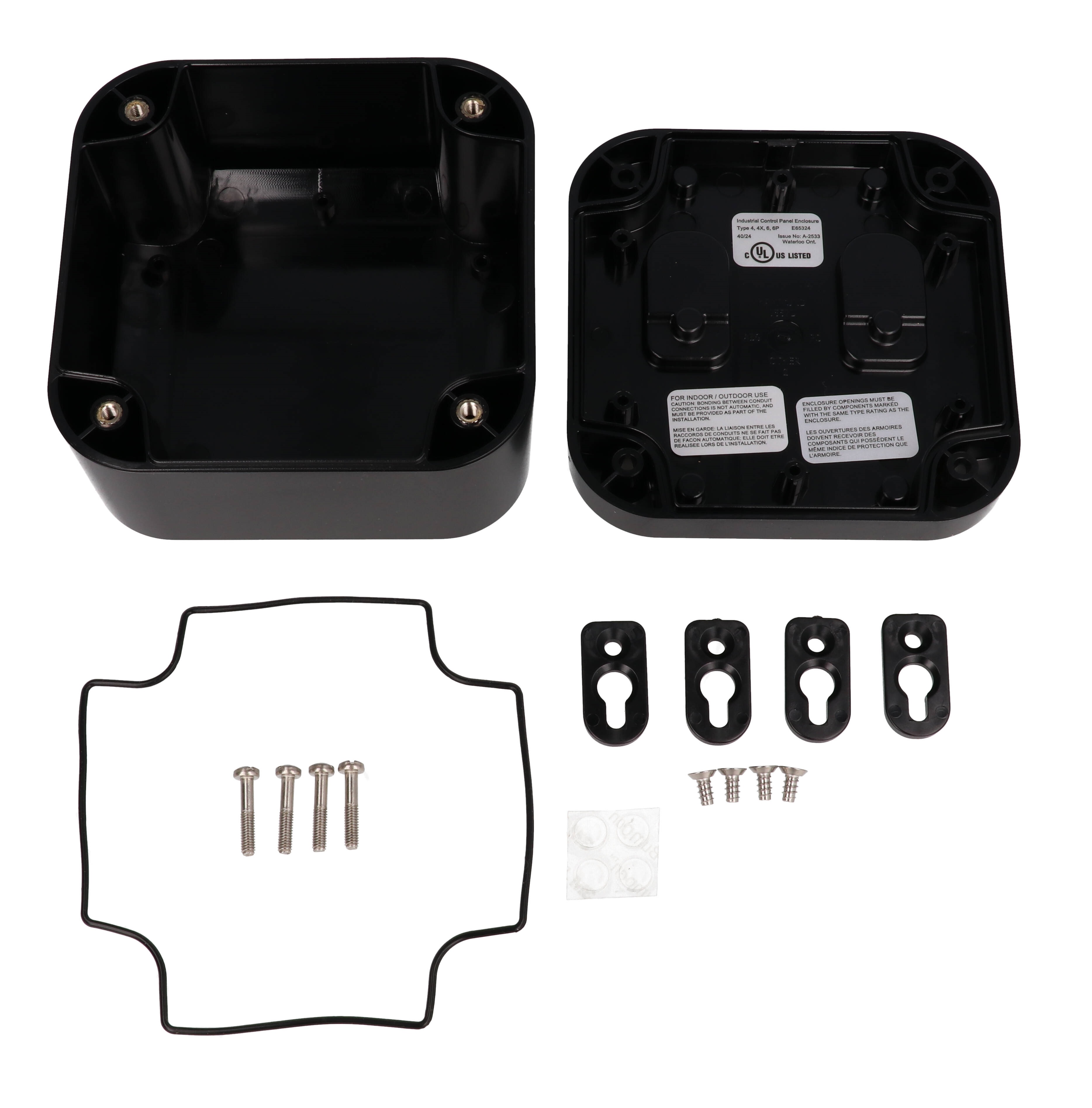 1557DA2BK black polycarbonate deep watertight enclosure, 120 x 120 x 70 mm, with rounded corners