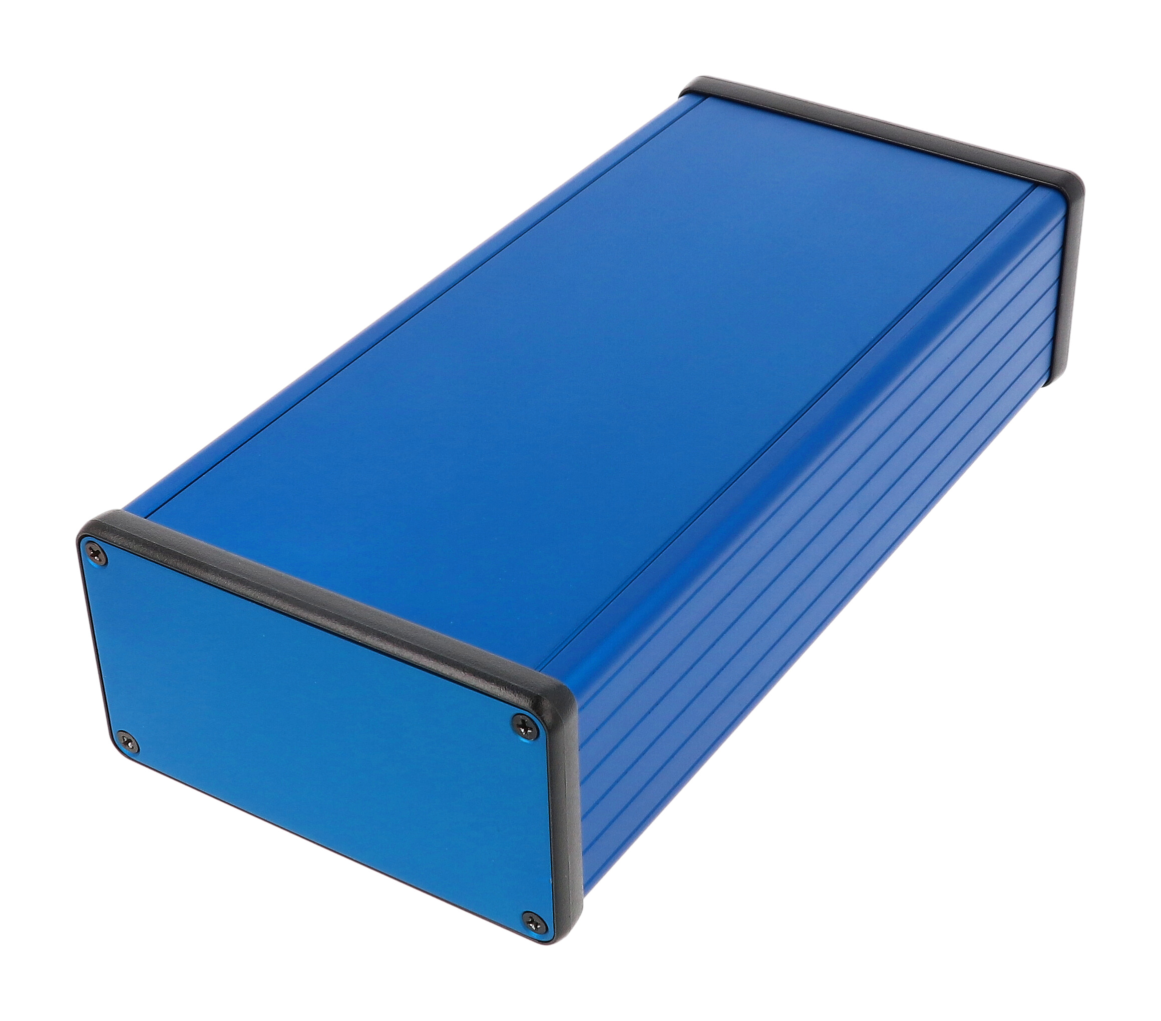 1455N2201BU — blue extruded aluminum enclosure w/ metal end panels