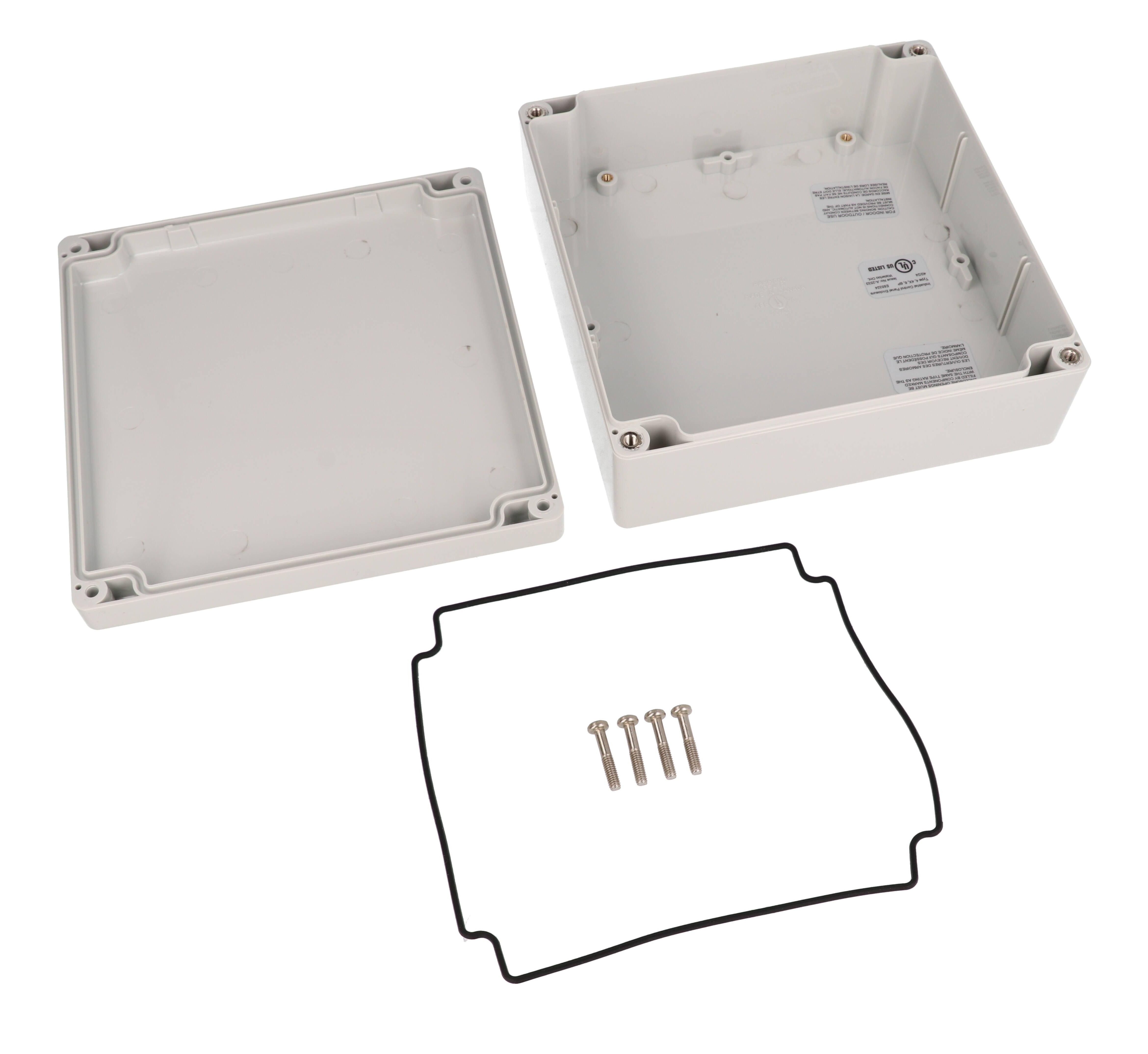 1554R2GY light gray polycarbonate NEMA 4X enclosure, 160 x 160 x 61 mm