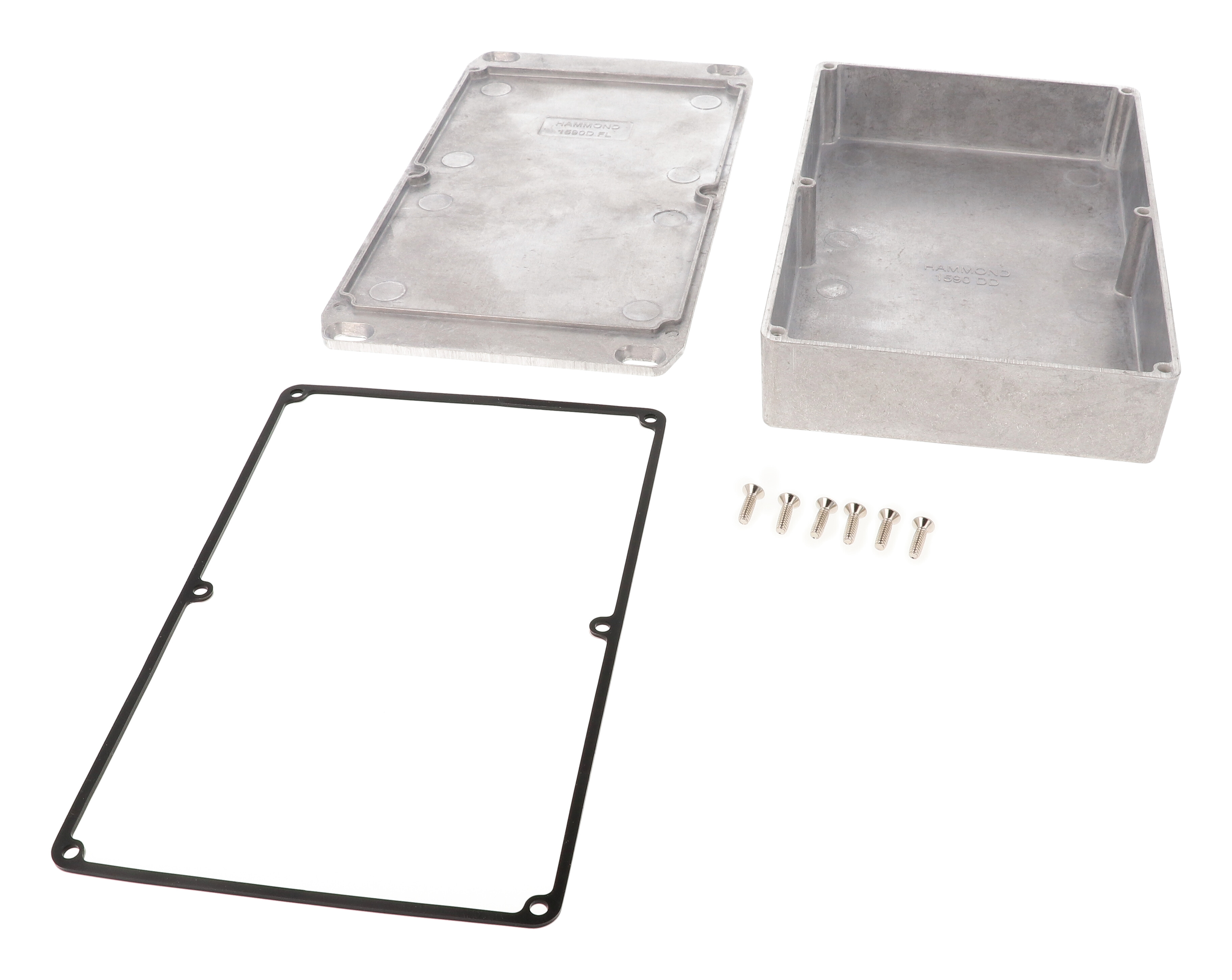 1590WDDFL natural aluminum watertight diecast aluminum enclosure, 188 mm x 120 mm x 37 mm, with flanged lid