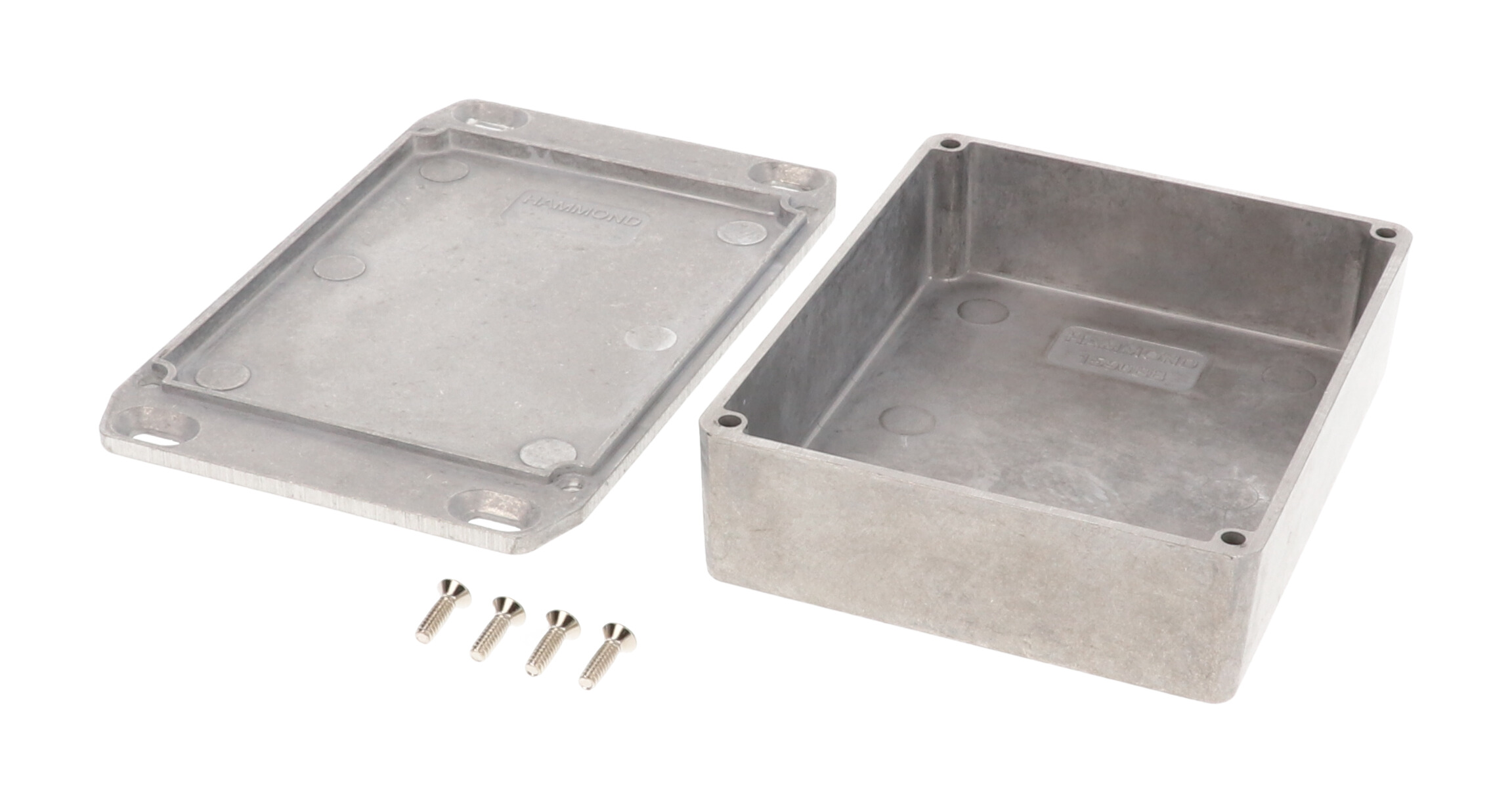 1590BBFL natural finish diecast aluminum enclosure with flanged mounting lid