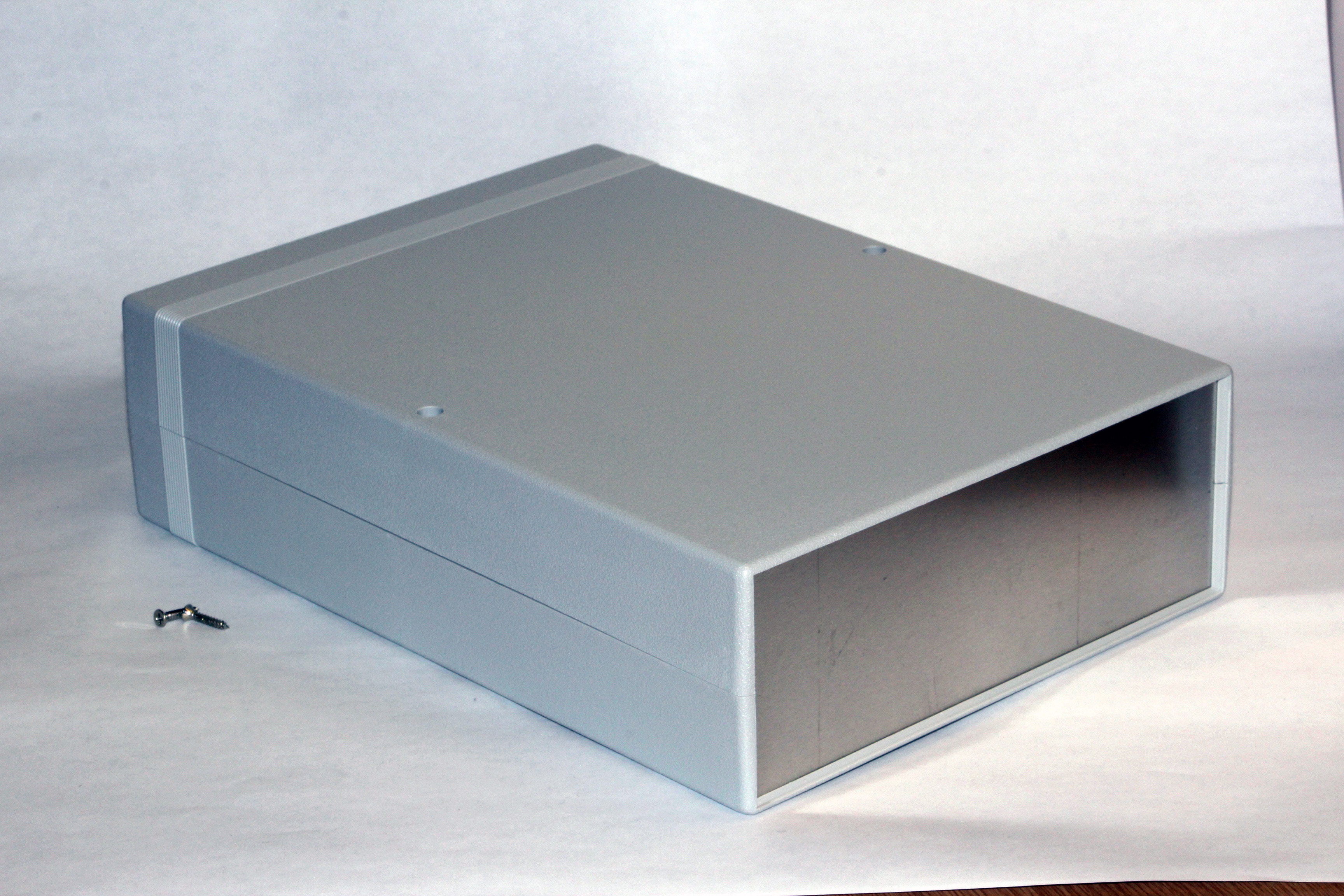 1598JSGY light gray general purpose ABS clam shell box with brushed aluminum end panels