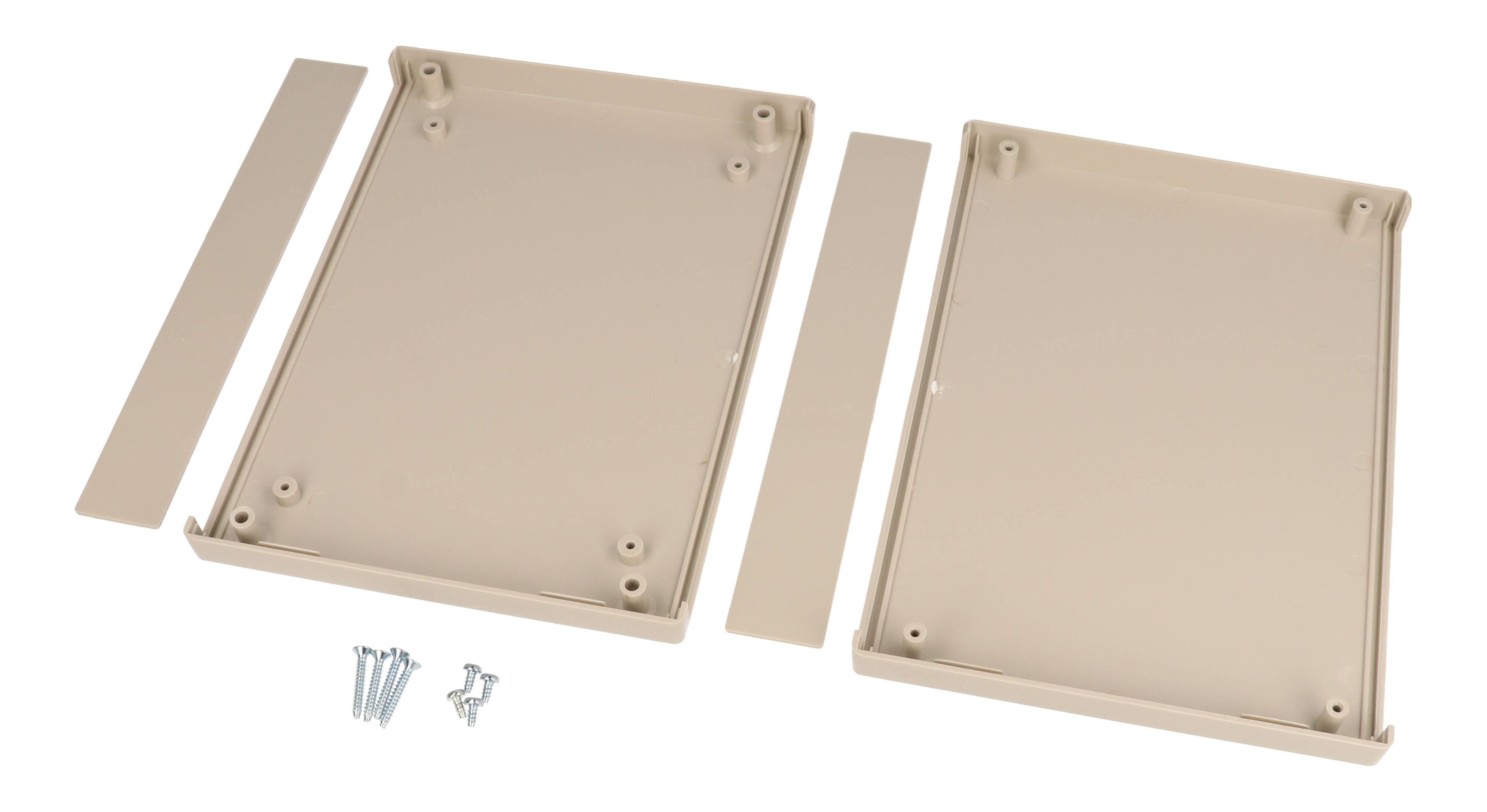 RM2055S light grey ABS instrument enclosure, 190 x 140 x 30.5 mm clam shell case with front and rear panels