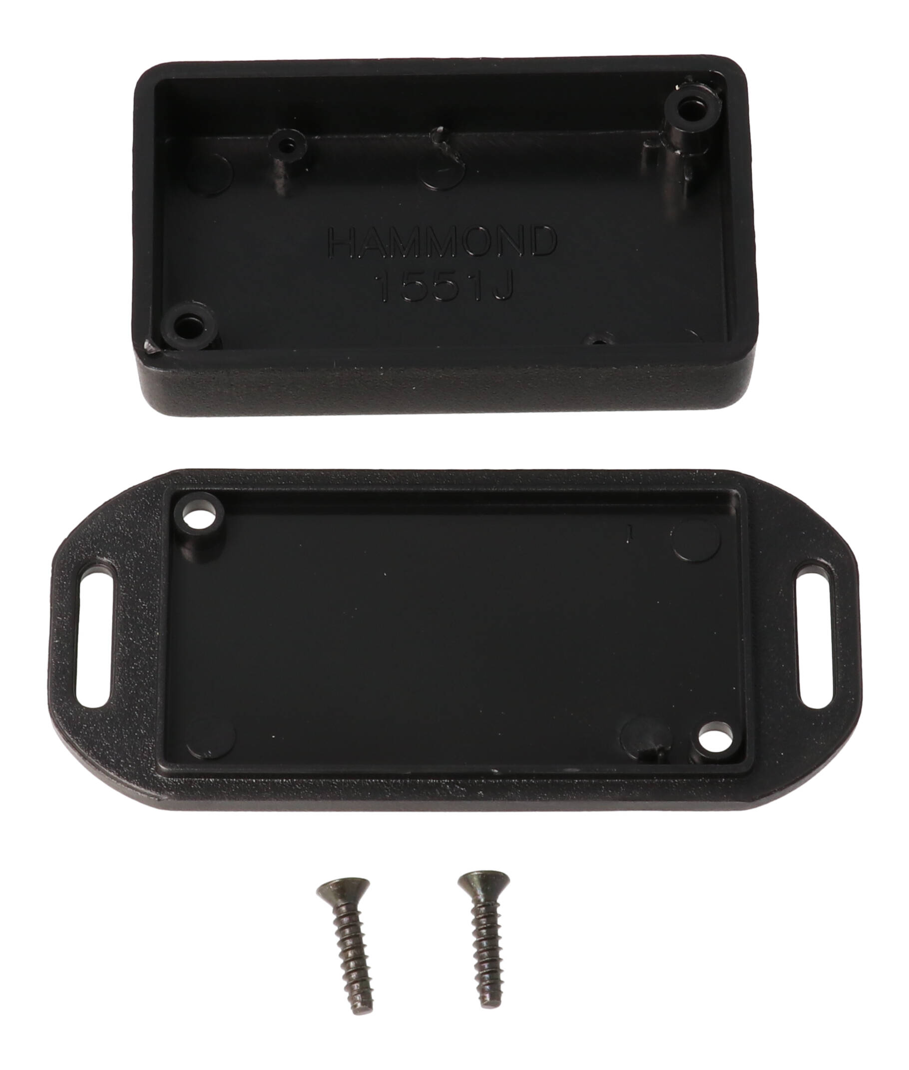 Hammond 1551JFLBK black ABS plastic enclosure with flanged lid, 60 x 35 x 15 mm