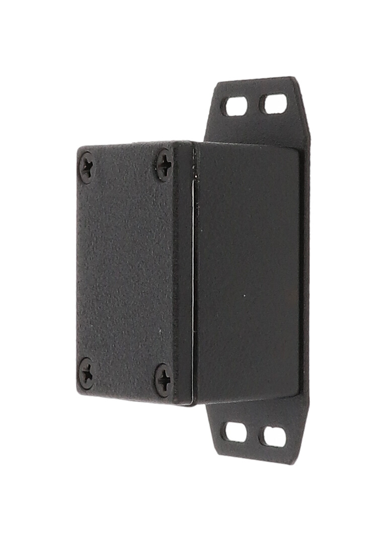1590WHFBK black textured IP65 watertight diecast enclosure, 53 x 38 x 31 mm, with flanged bottom plate