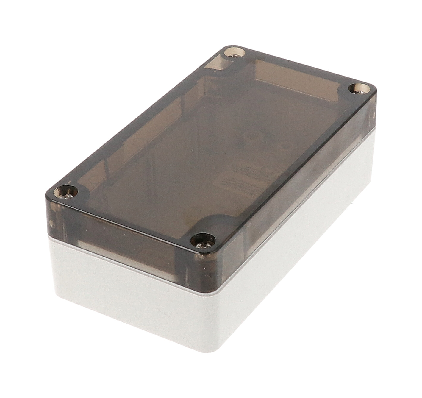 1554C2GYSL light gray polycarbonate enclosure with smoked lid, 120 x 65 x 41 mm