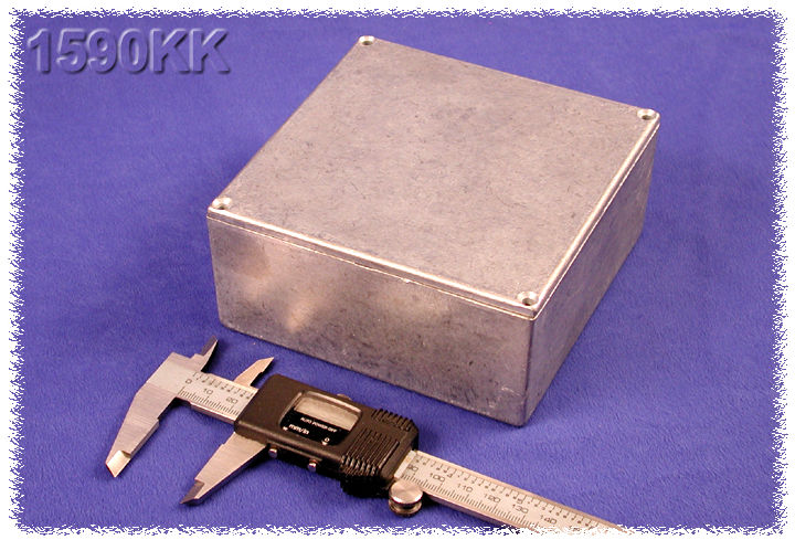 1590KK natural diecast aluminum enclosure, 125 x 125 x 57 mm, low-profile square box with lid
