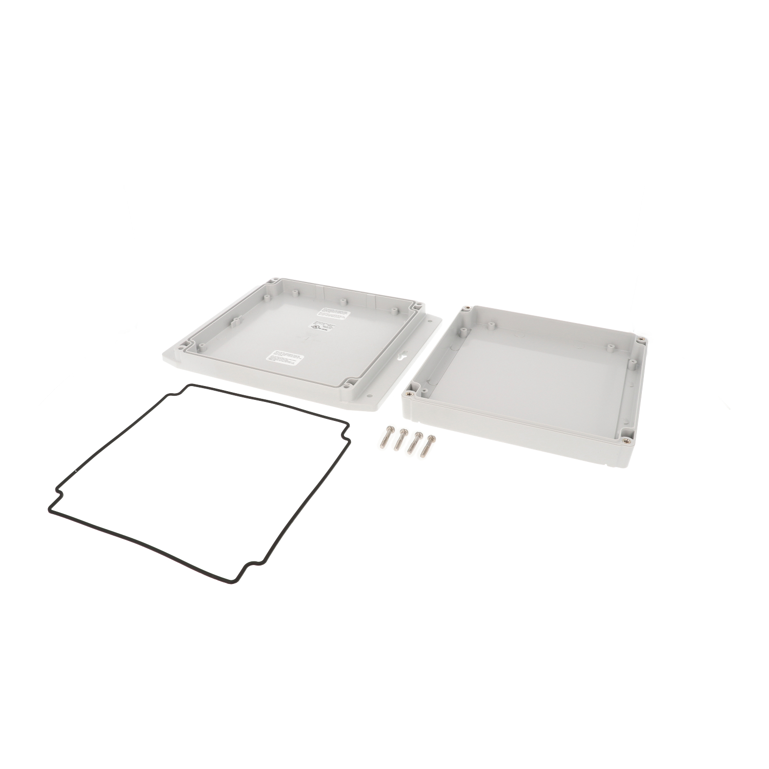 1555W2F17GY grey polycarbonate NEMA 4X flanged enclosure, 181 x 180 x 40 mm