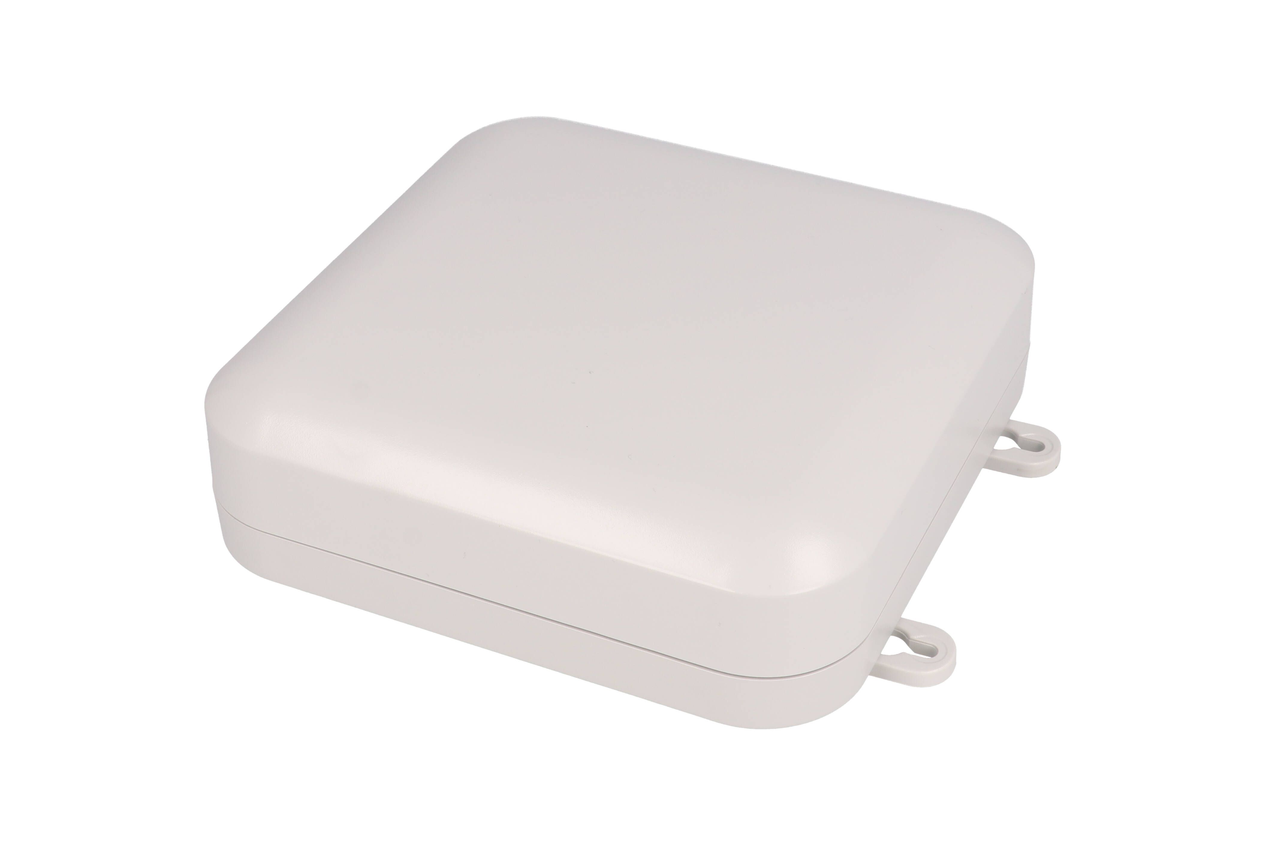 1557F2GY light gray RAL7035 polycarbonate watertight enclosure measuring 160 x 160 x 45 mm