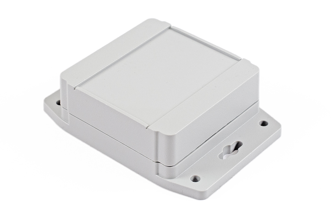 1555E2F17GY grey polycarbonate flanged watertight enclosure, 90 x 90 x 38 mm