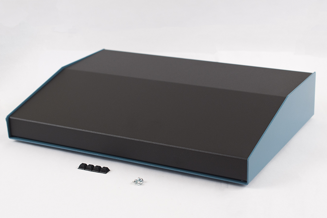 1456RL3BKBU — sloped metal console; 15 degree; black top; blue case