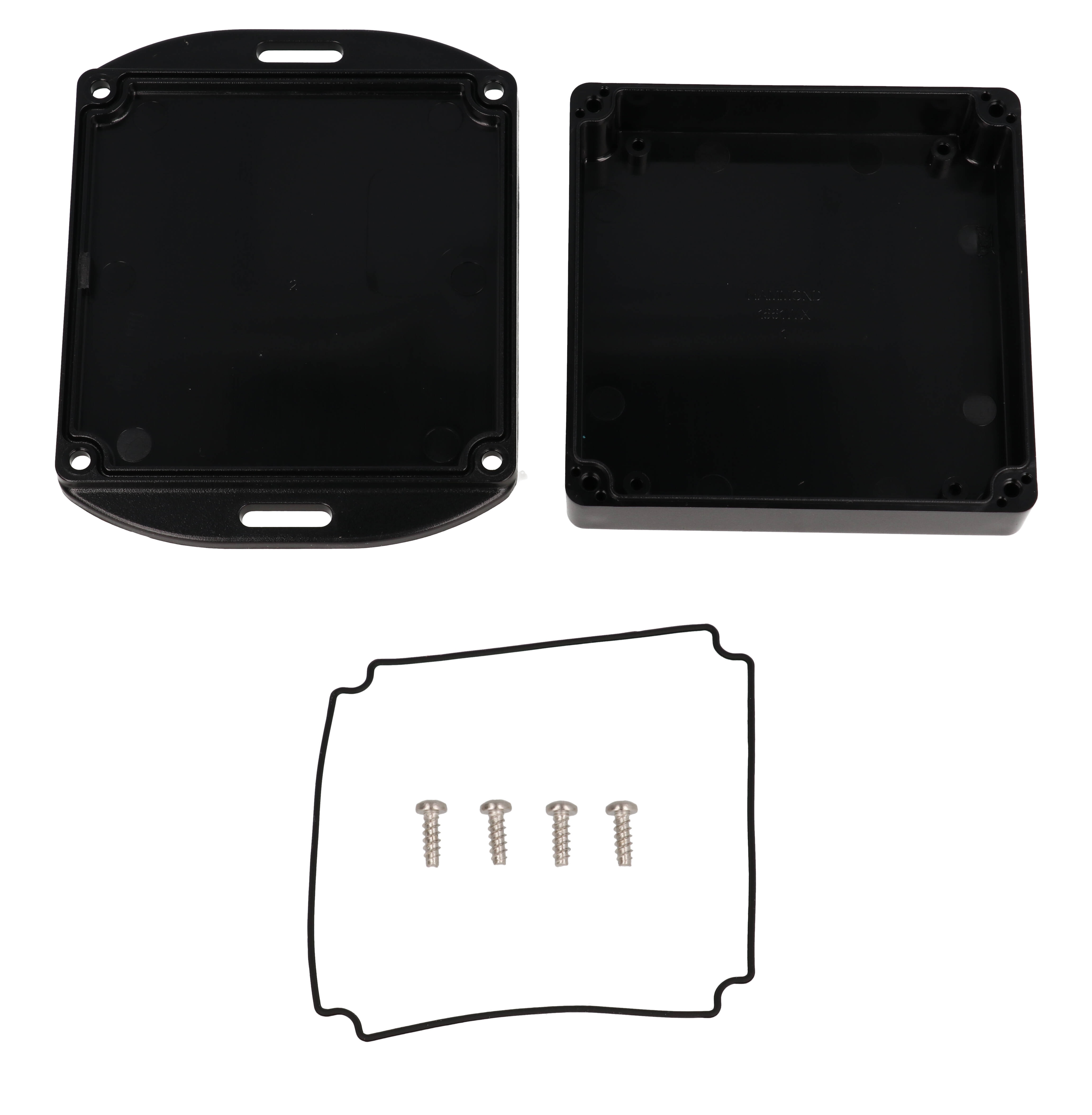 1551WXFLBK black 80 x 80 x 22 mm flanged watertight polycarbonate enclosure