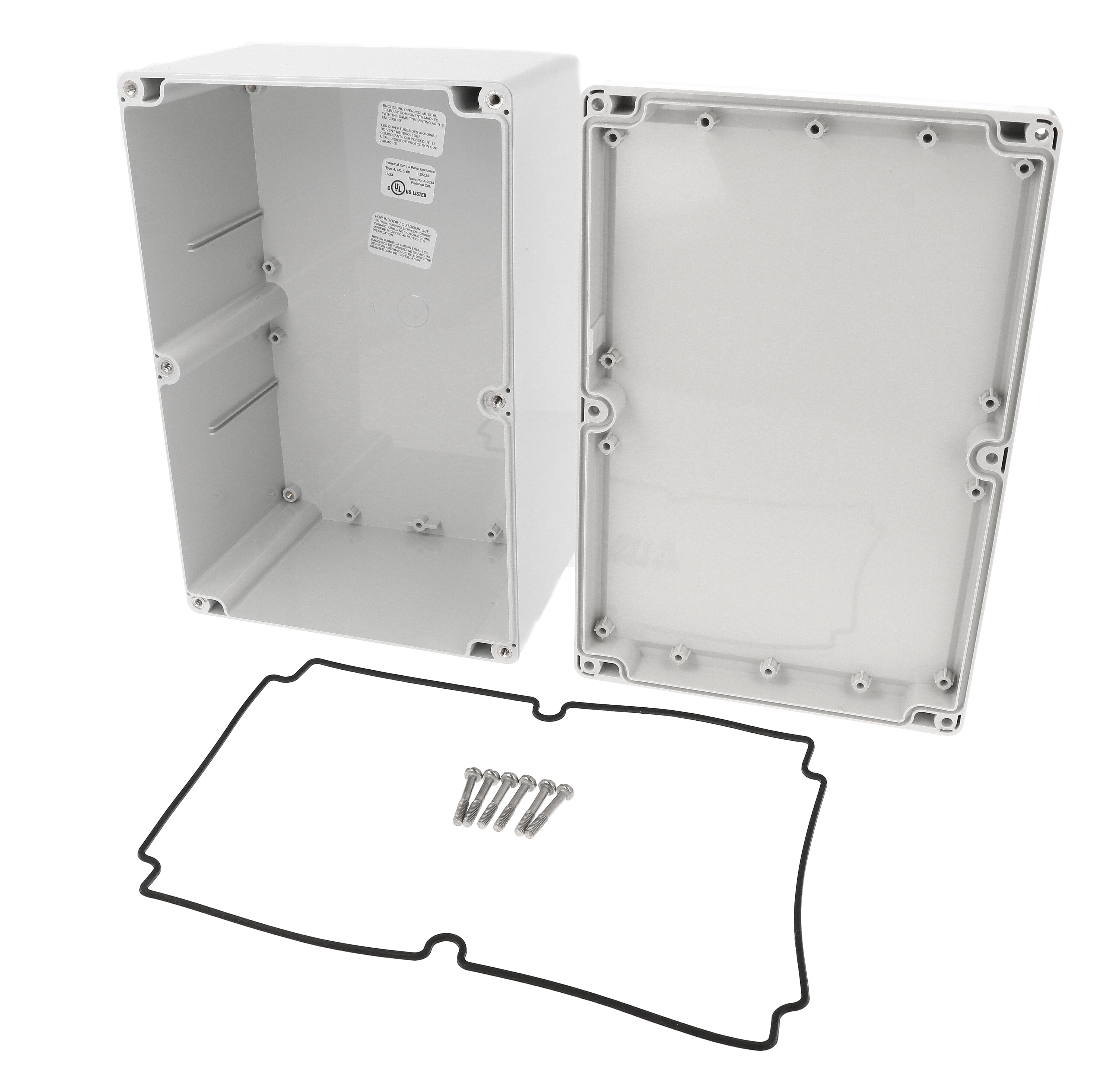 1555VB2GY light gray polycarbonate watertight enclosure, 240 x 160 x 120 mm, with gasketed lid