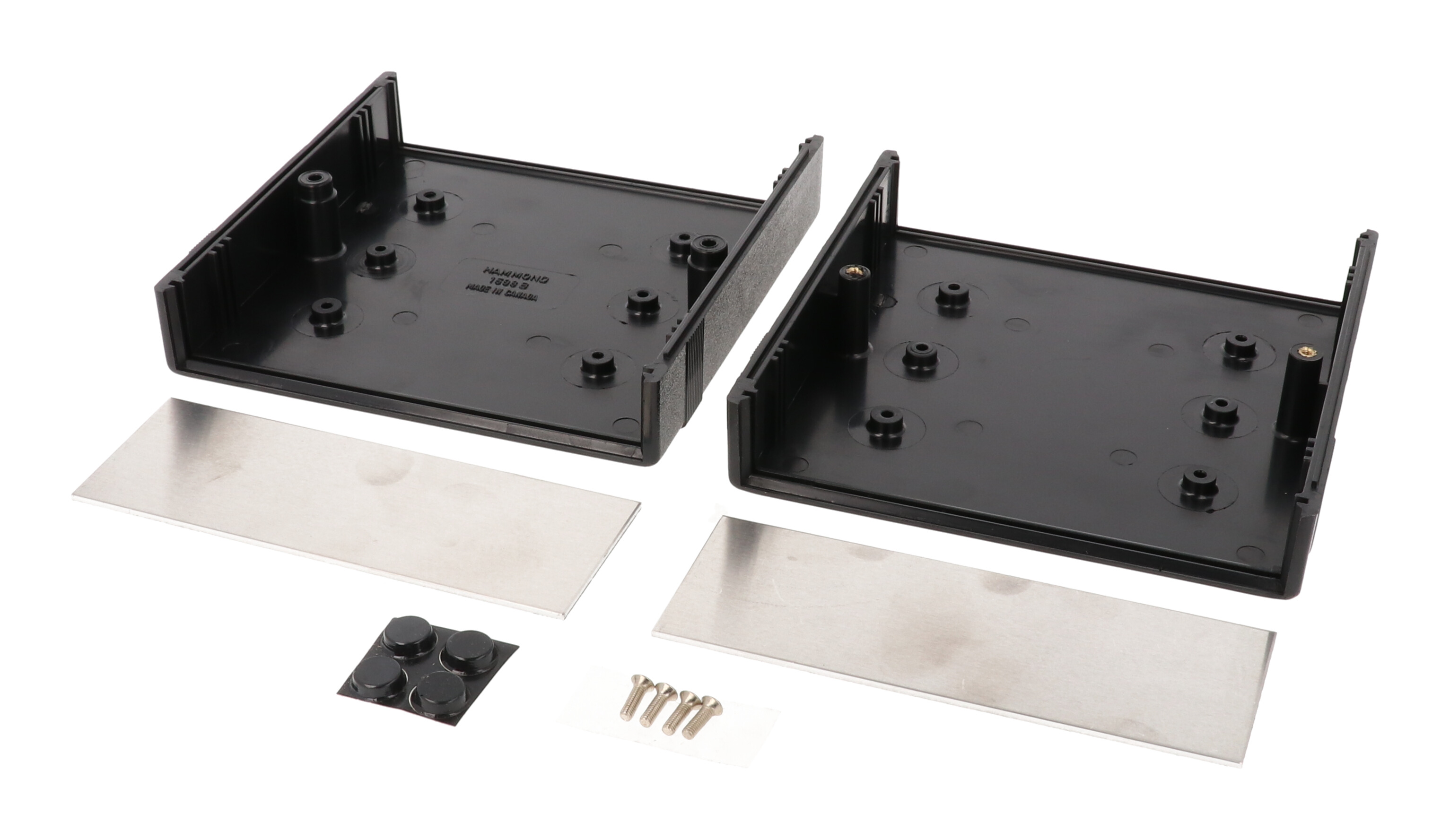 1598BBK black flame retardant ABS instrument enclosure with brushed aluminum end panels