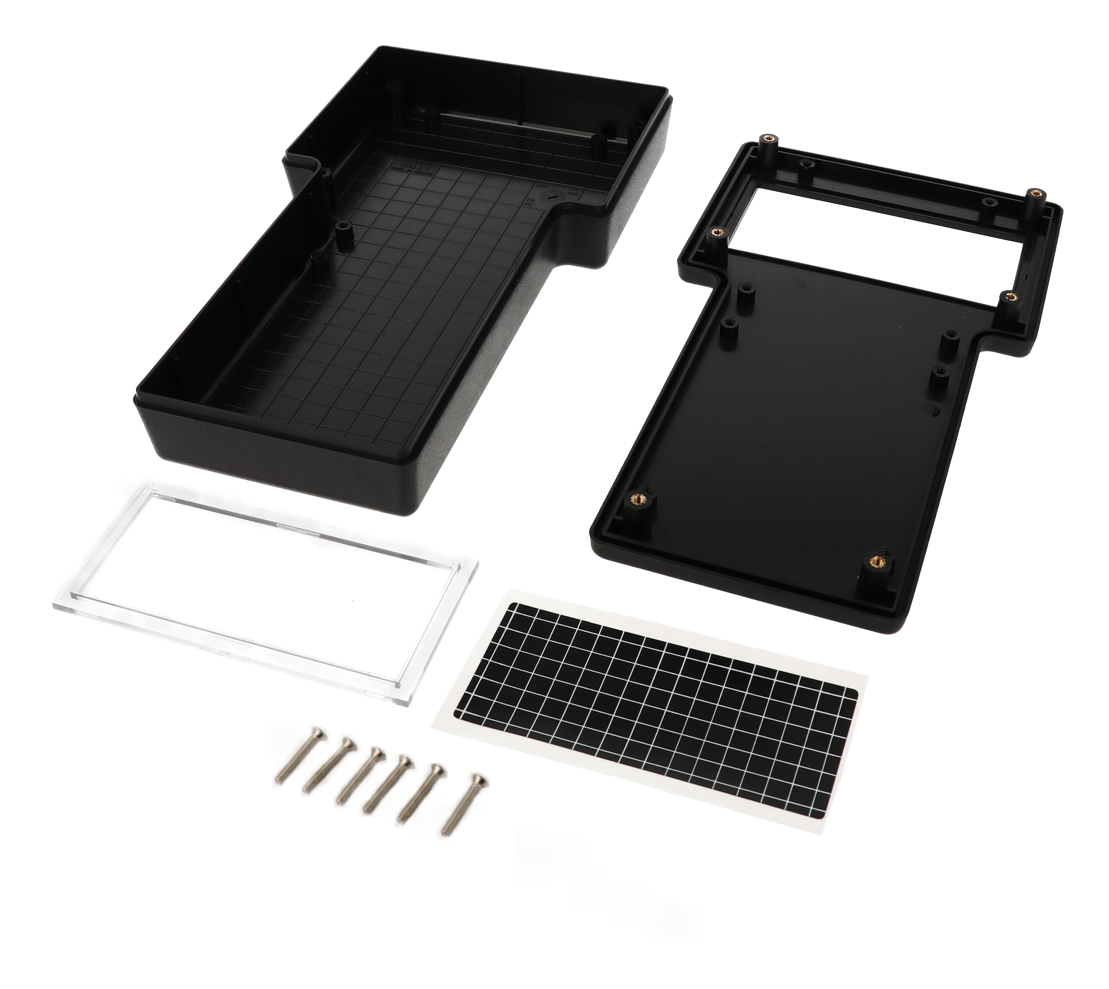 1592ETCDBK black T-shaped hand held ABS enclosure with clear display lens