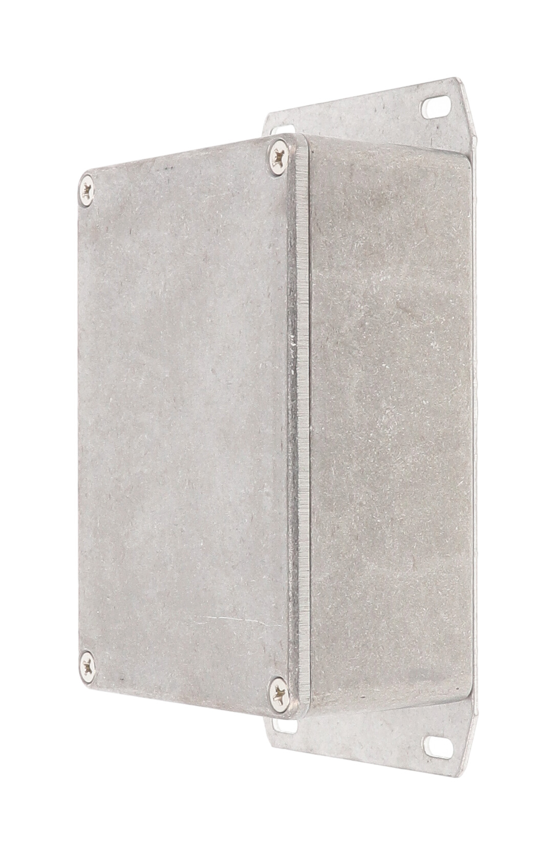 1590SF natural aluminum diecast aluminum enclosure with welded flanged bottom plate, 110 x 82 x 44 mm