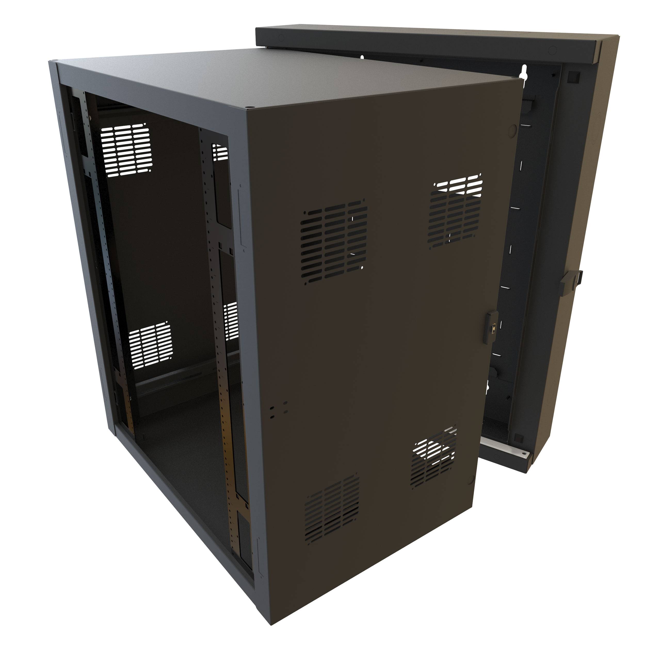 Hammond HWC2418U35BK 18U swing-out wall-mount rack cabinet in RAL9005 black, 24 in wide and 35 in deep, shown without door — view 10
