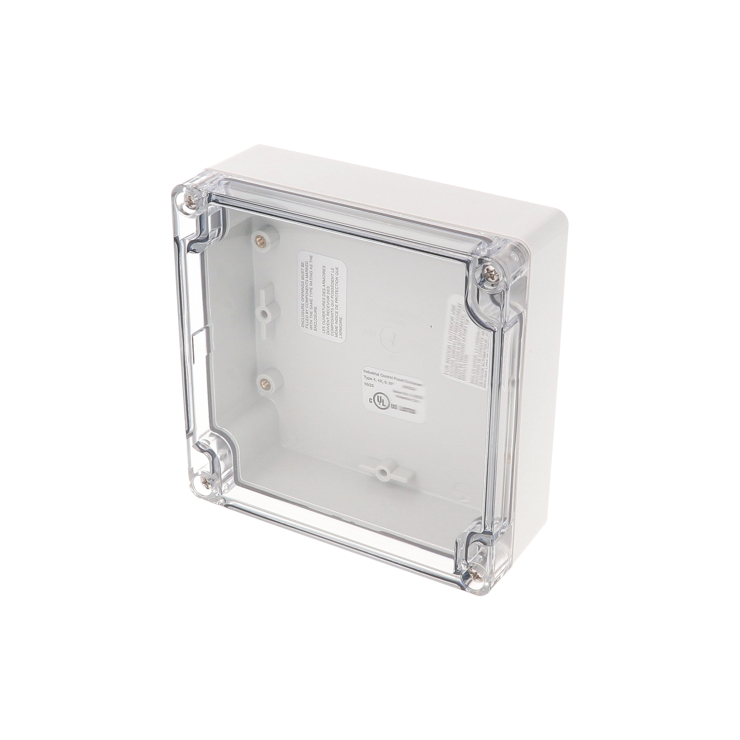 1554NL2GYCL — RAL7035 grey polycarb plastic watertight enclosure, clear lid