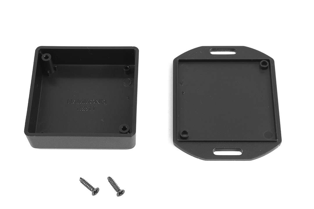 1551TFLBK black ABS miniature enclosure with flanged mounting lid, 60 x 60 x 20 mm
