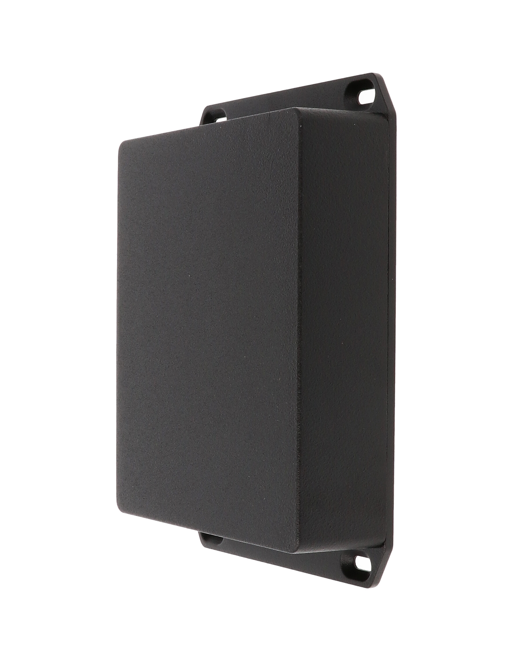 1590XXFLBK black textured low-profile diecast enclosure with flanged mounting lid