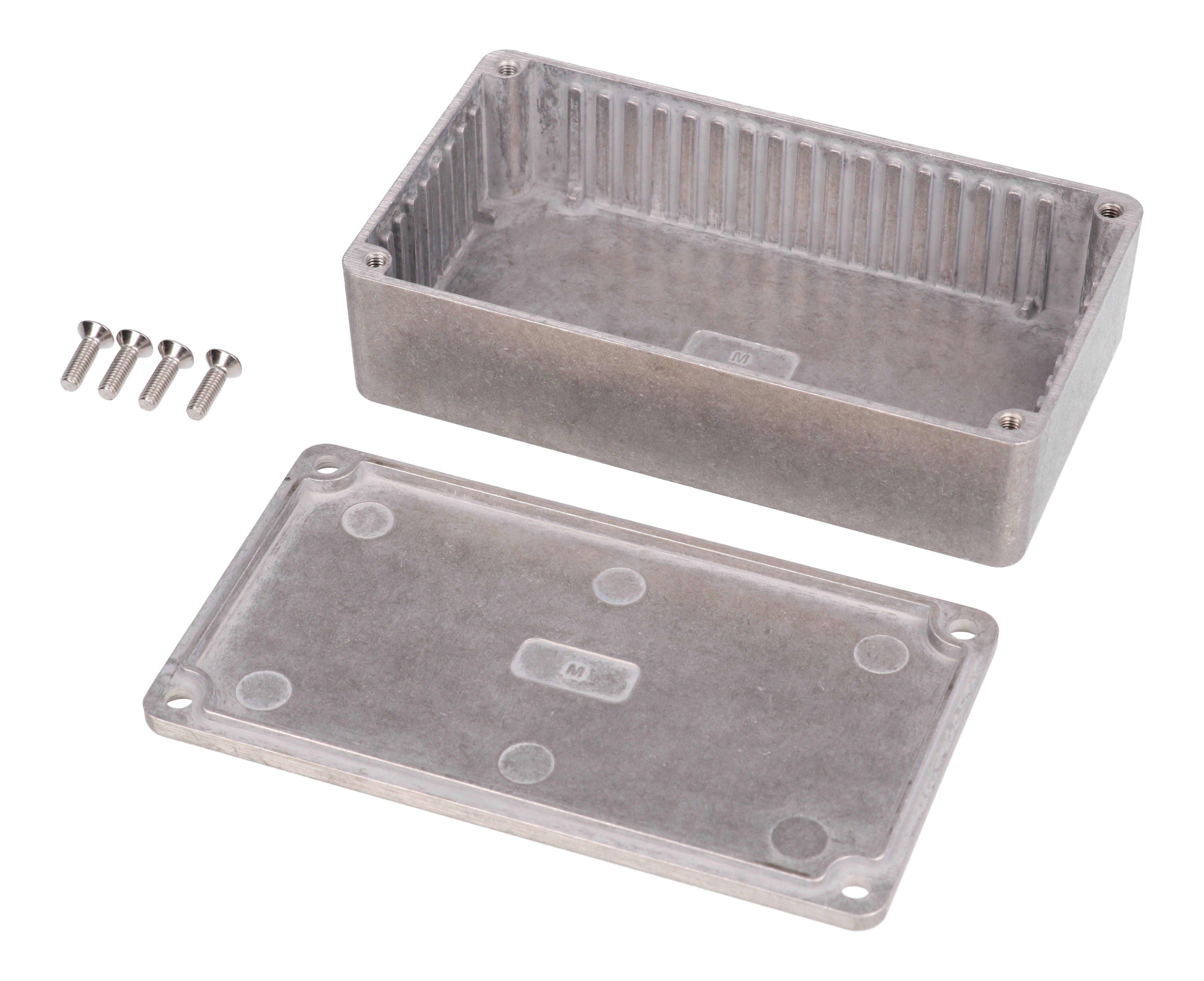 1590M natural diecast aluminum enclosure, 112 x 63 x 31 mm