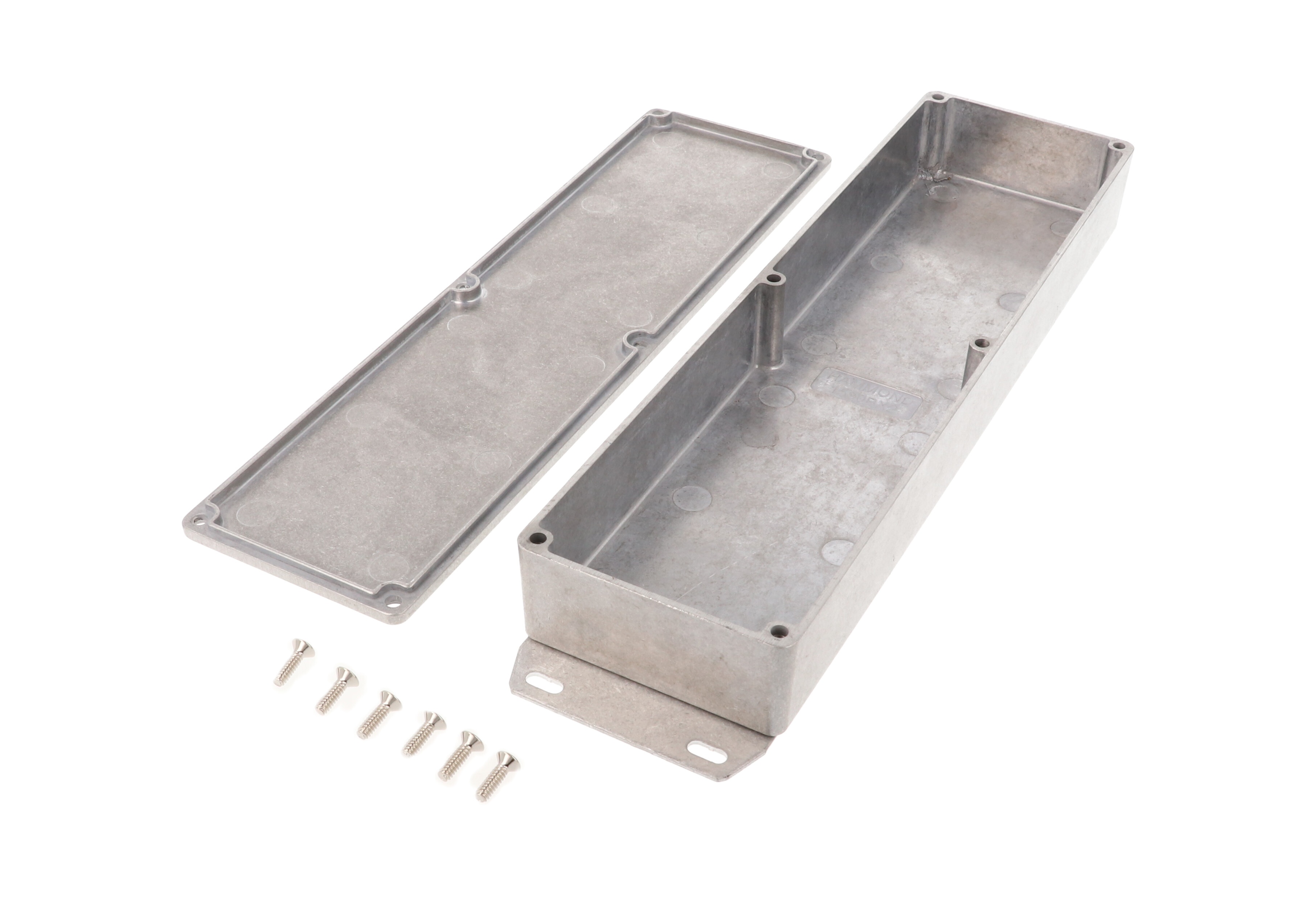 1590BX2F long slim natural diecast aluminum enclosure with flanged bottom plate