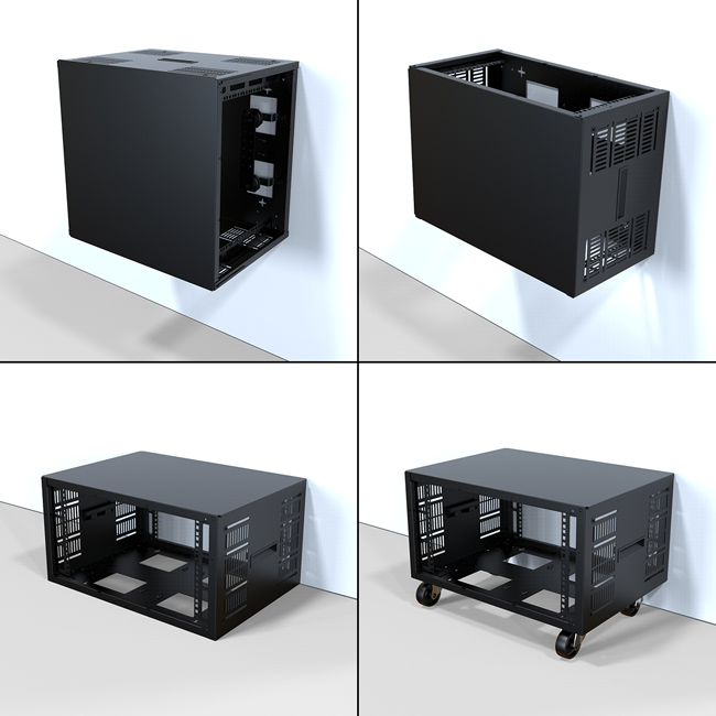 SDC243U17BK 3U enclosed wall-mount rack cabinet in RAL9005 black, 24 in wide by 17.5 in deep with 19-inch square-hole rails — view 7