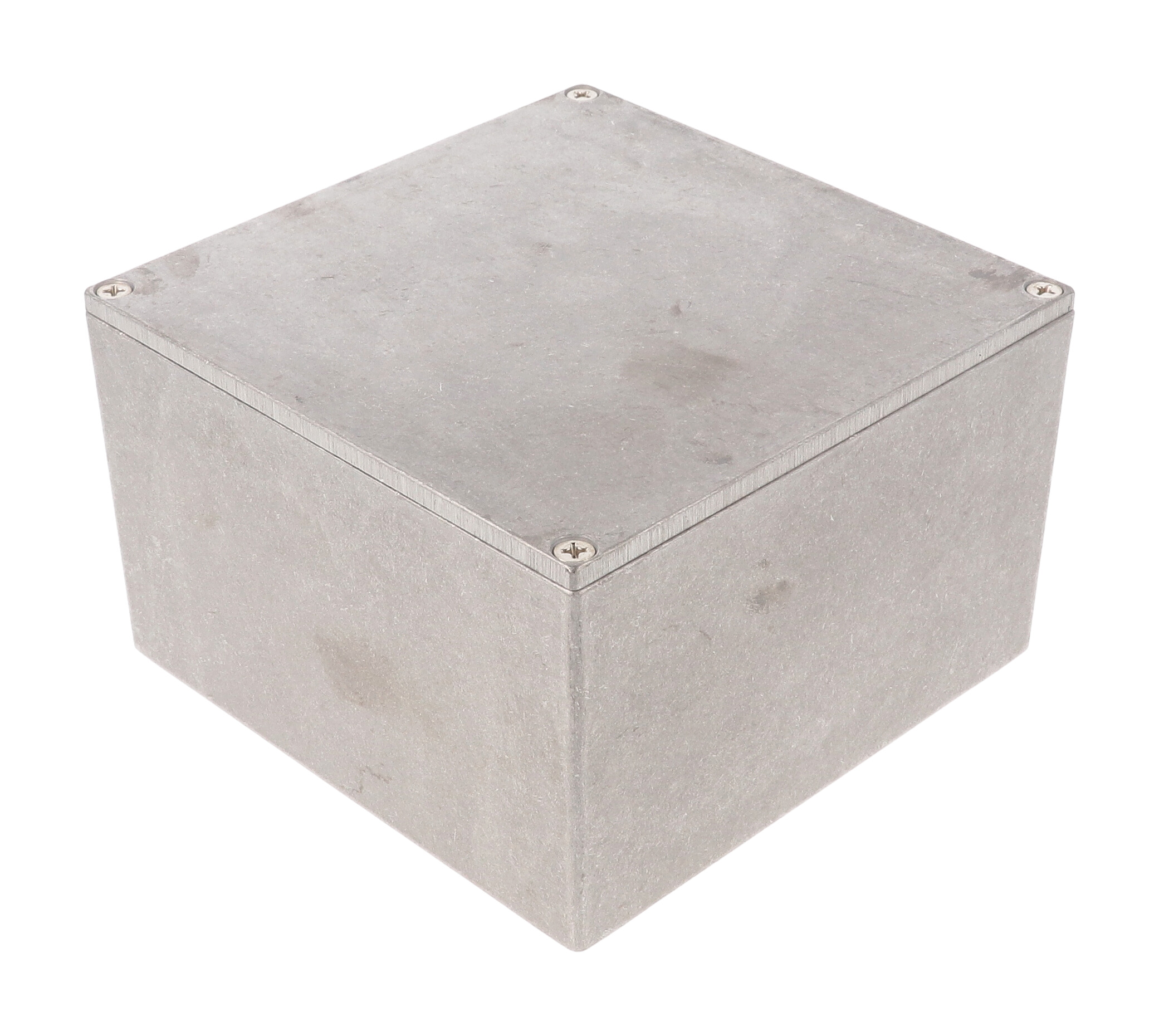 1590K natural diecast aluminum enclosure, 125 x 125 x 79 mm, with lap joint lid and cover screws